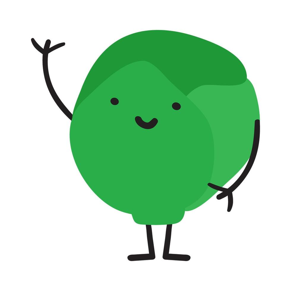 Brussels sprouts. Character. Healthy food. Hand drawn illustration on white background. vector
