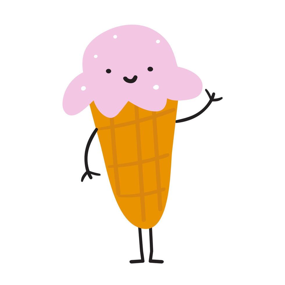 Cute ice cream. hand drawn character. Flat design. Illustration on white background. vector
