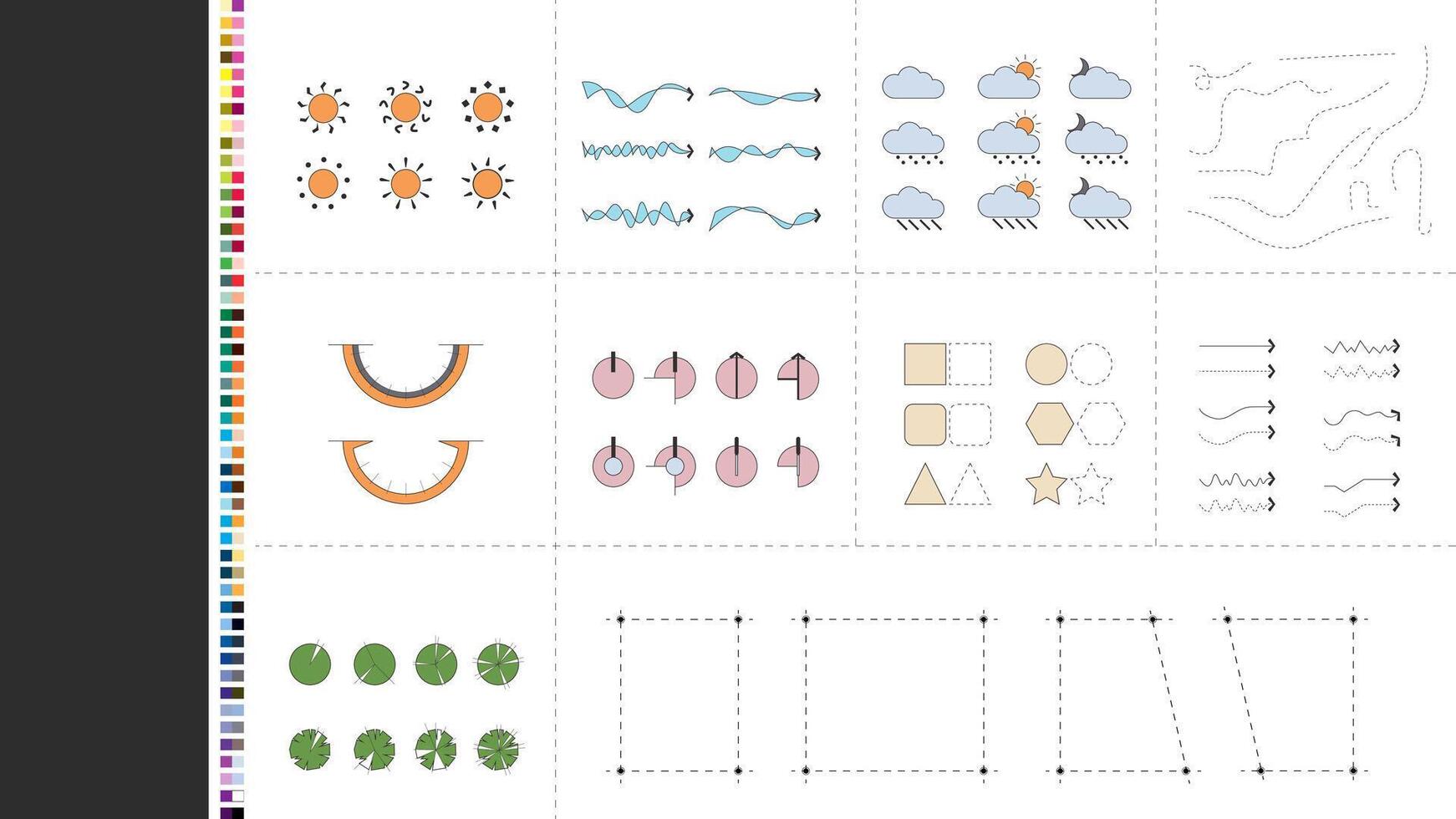 architecture site analysis icon element drawing graphic flat isolated architecture element line sun wind sound vector