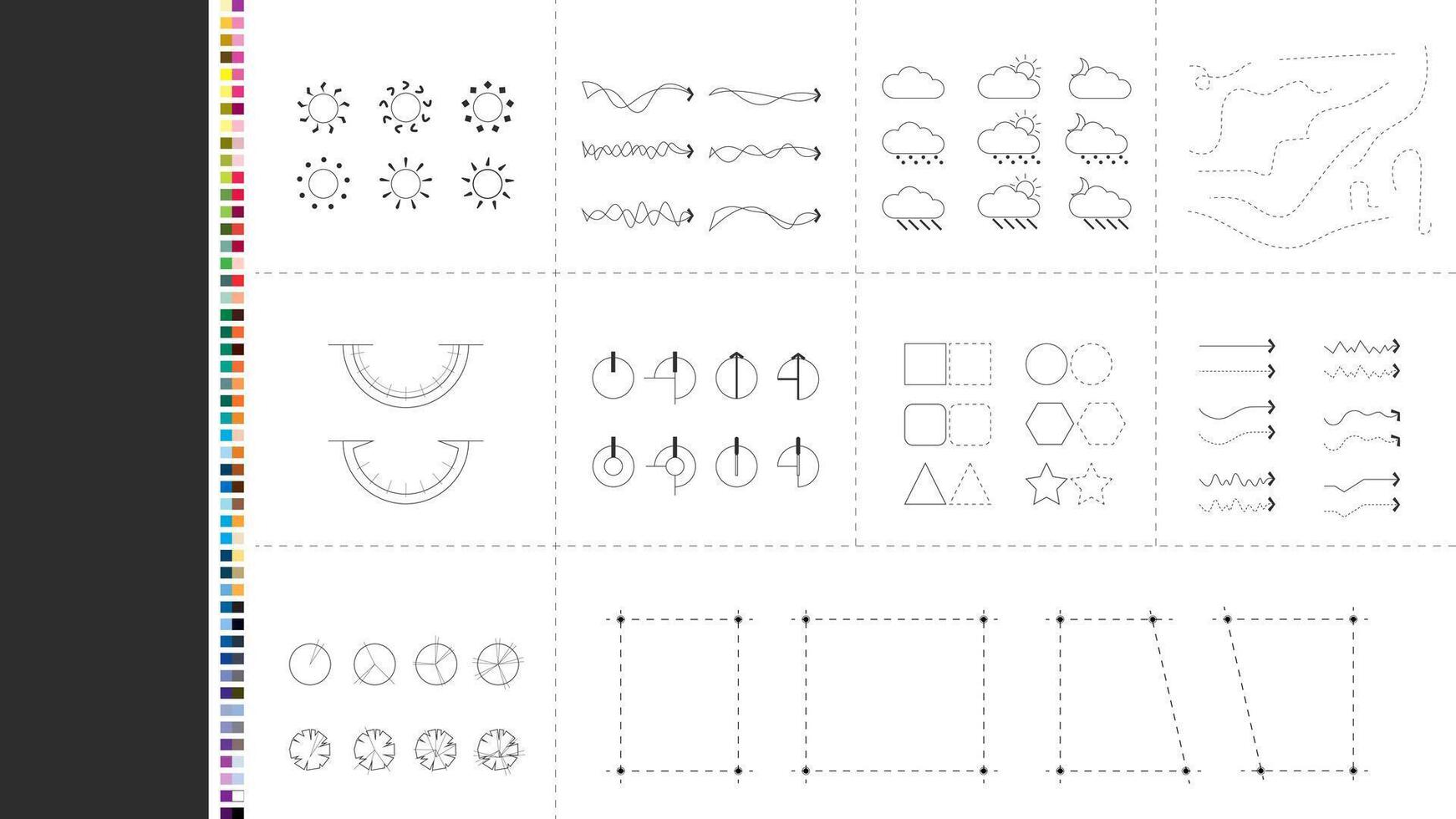 architecture site analysis symbol icon element drawing graphic flat architecture element line sun wind sound vector