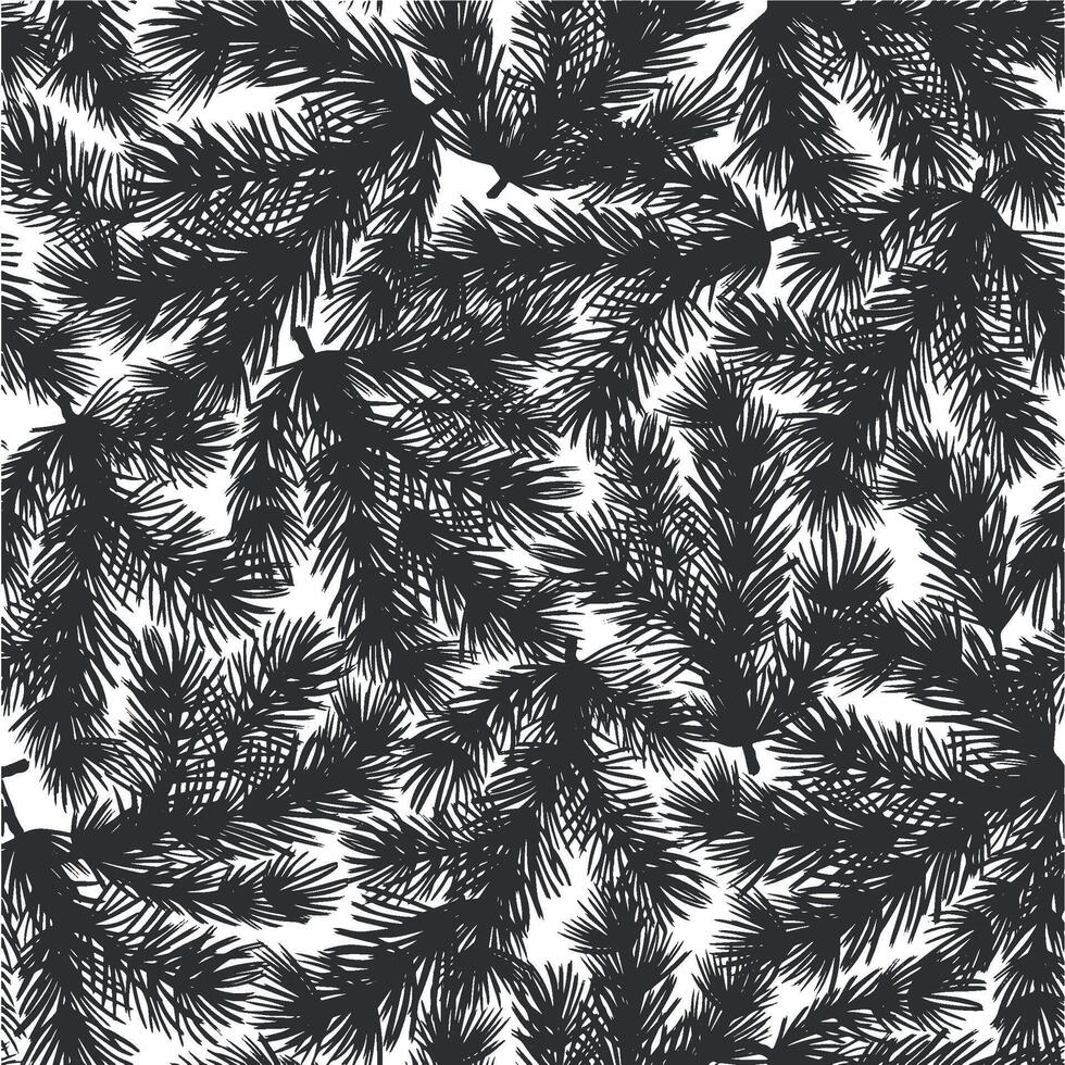 Pine twigs with needles. Christmas seamless pattern. Spruce tree branch. graphic illustration of traditional winter background. Holiday template for New Year card, wrapping, textile, wallpaper. vector