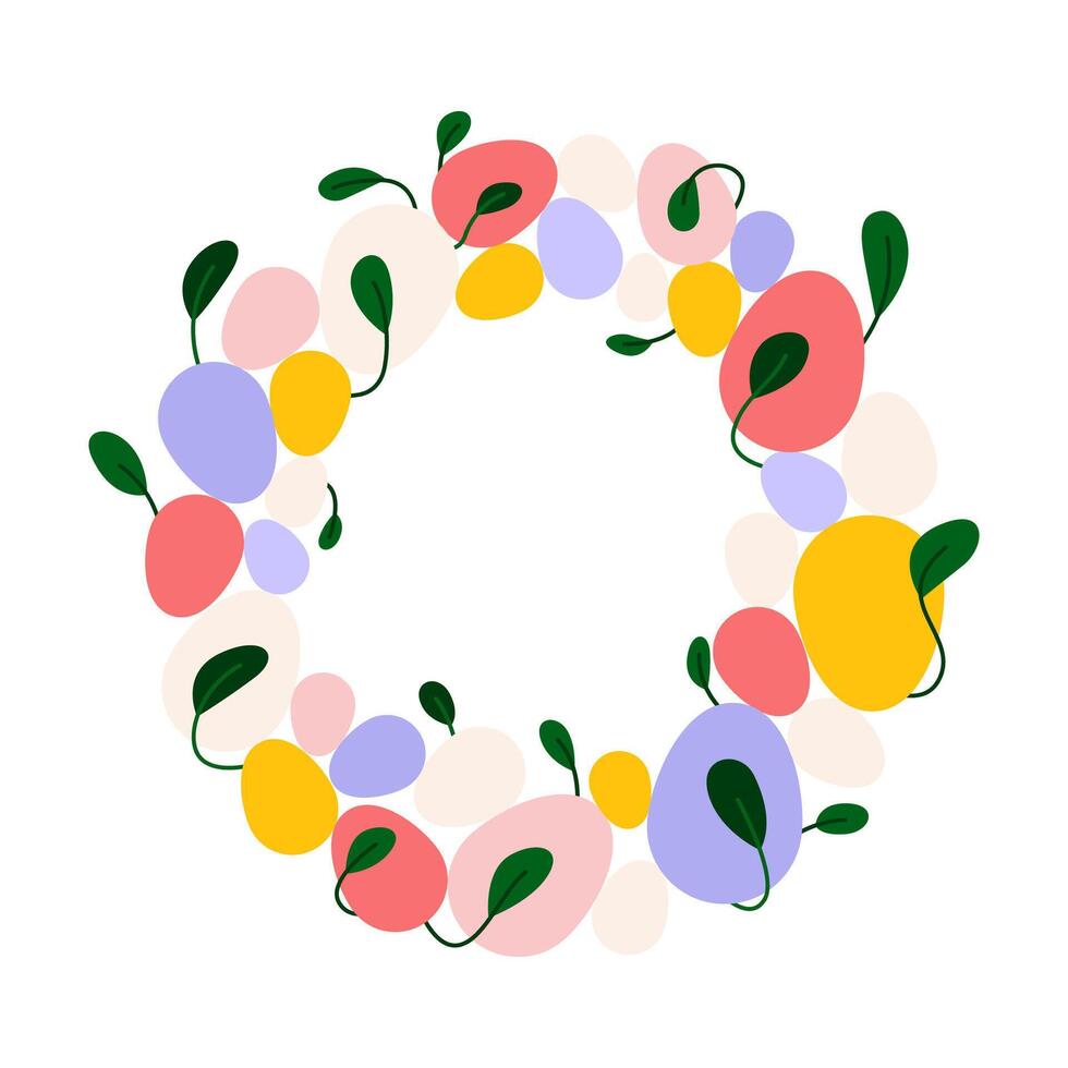 Easter wreath with eggs and leaves. Easter cartoon decoration. For the design of Easter cards, posters, banners. illustration Isolated on white background. vector