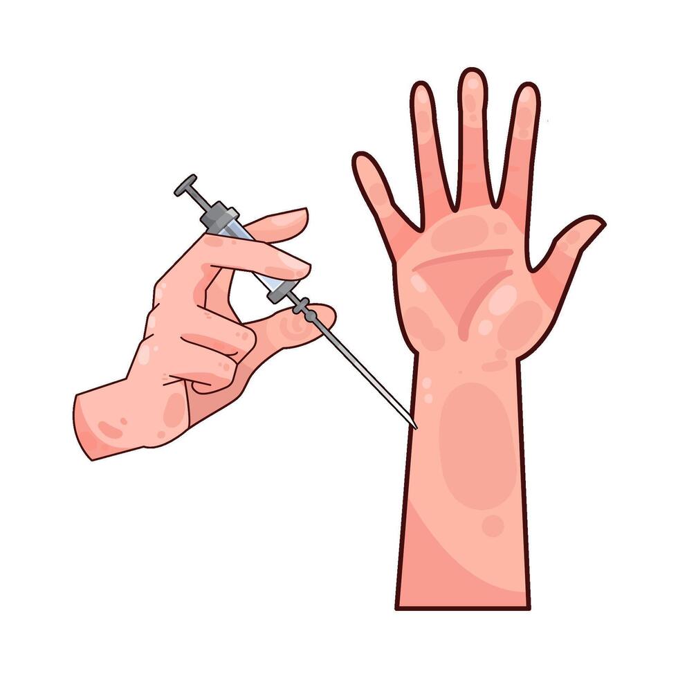 illustration of the hand was injected vector