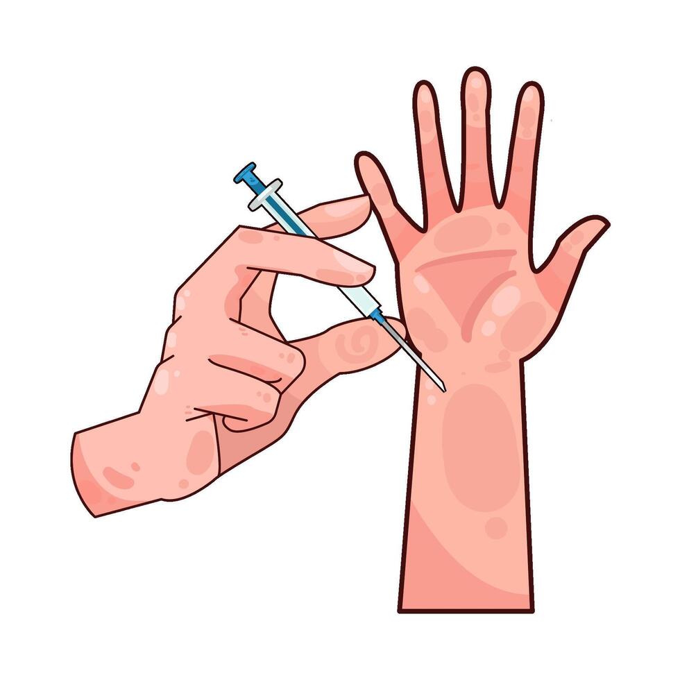 illustration of right hand injected vector