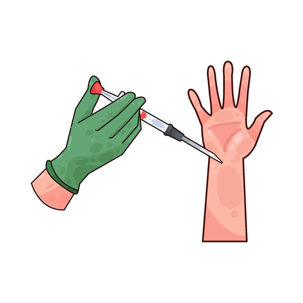 illustration of patient's hand being injected vector
