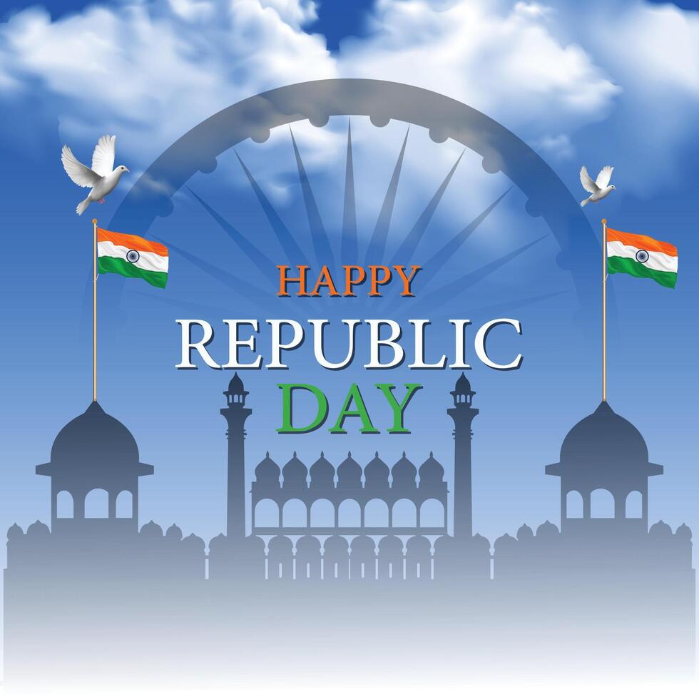 happy republic day India with Ashoka chakra and Indian flag. vector