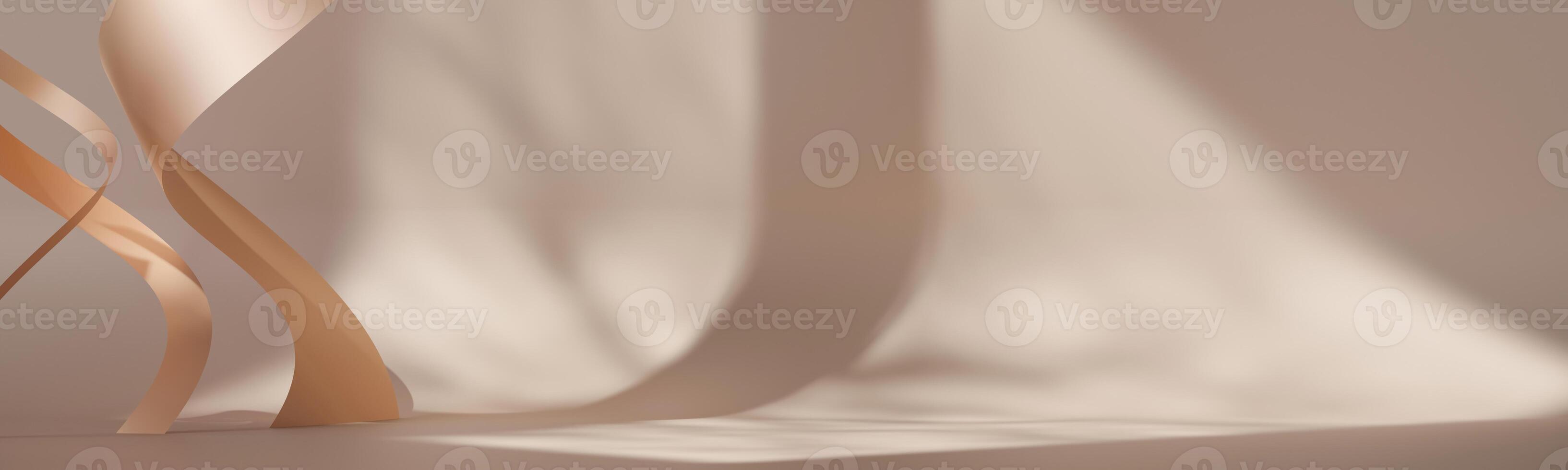 Empty scene with copy space for product placement. Ideal for highlighting premium goods. Warm, brown colors. Beautiful light and shadows effect. Product display mockup. 3D render. photo
