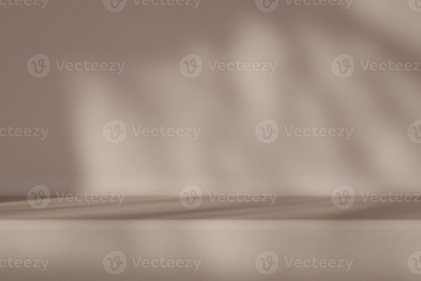 Empty scene with copy space for product placement. Ideal for highlighting premium goods. Warm, brown colors. Beautiful light and shadows effect. Product display mockup. 3D render. photo