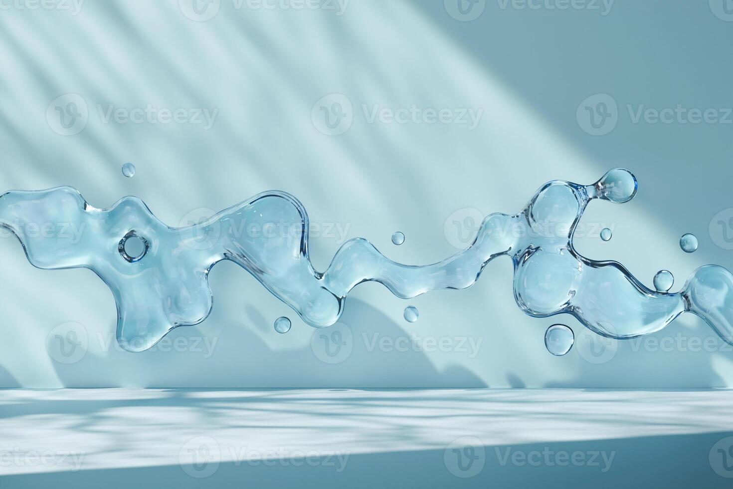 Empty scene with water splashes and copy space for product placement. Ideal for highlighting premium goods. Fresh, blue color. Beautiful light and shadows effect. Product display mockup. 3D render. photo