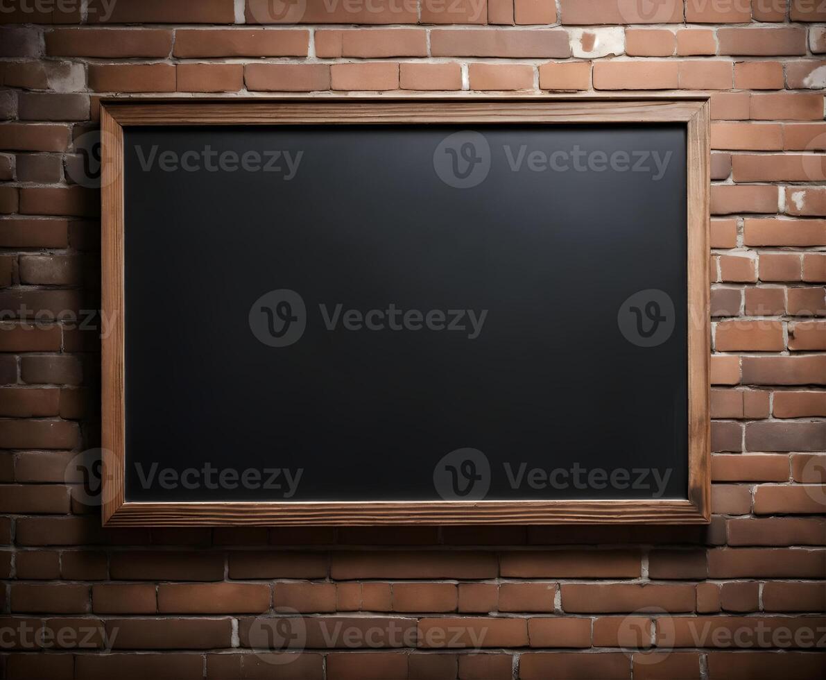 blackboard on brick wall with copy space photo