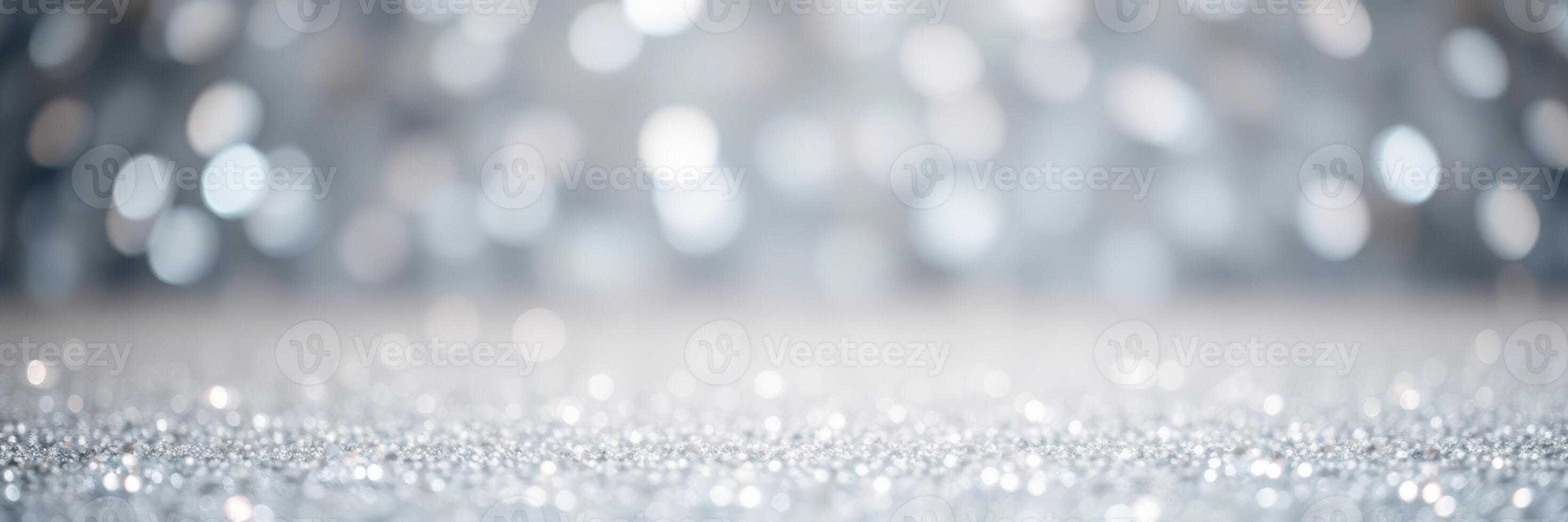 Sparkling silver background with shimmering bokeh lights creating a festive atmosphere for celebrations photo
