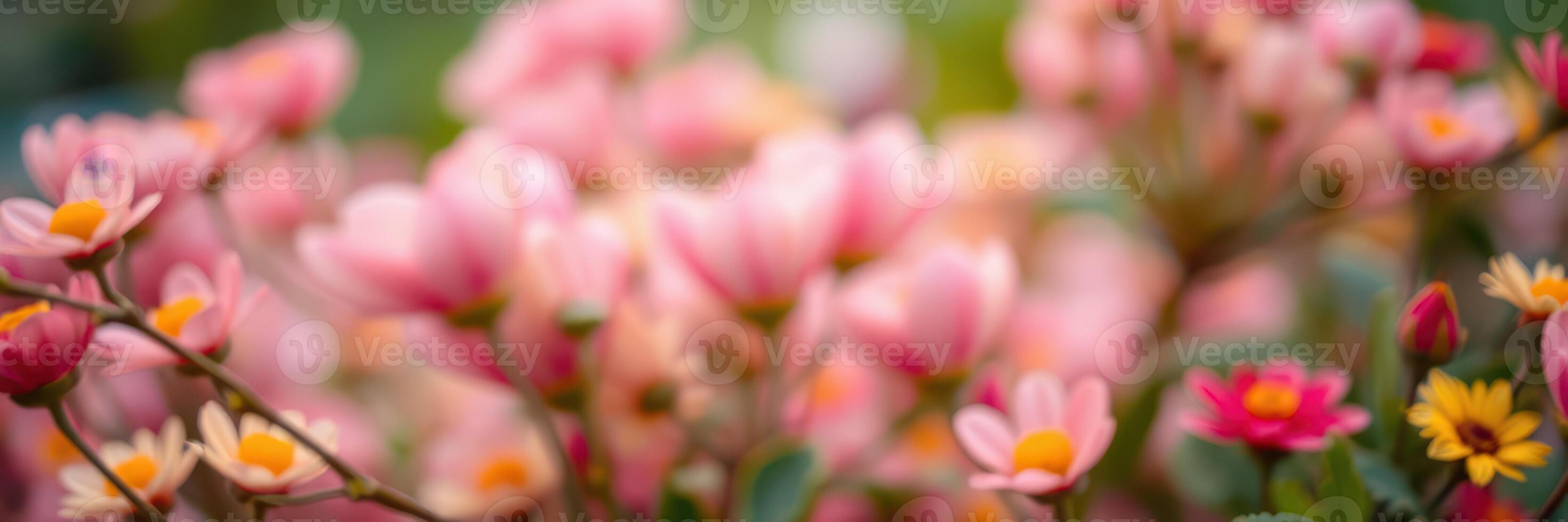 Beautiful blooming flowers in a garden creating a vibrant and colorful atmosphere during springtime photo