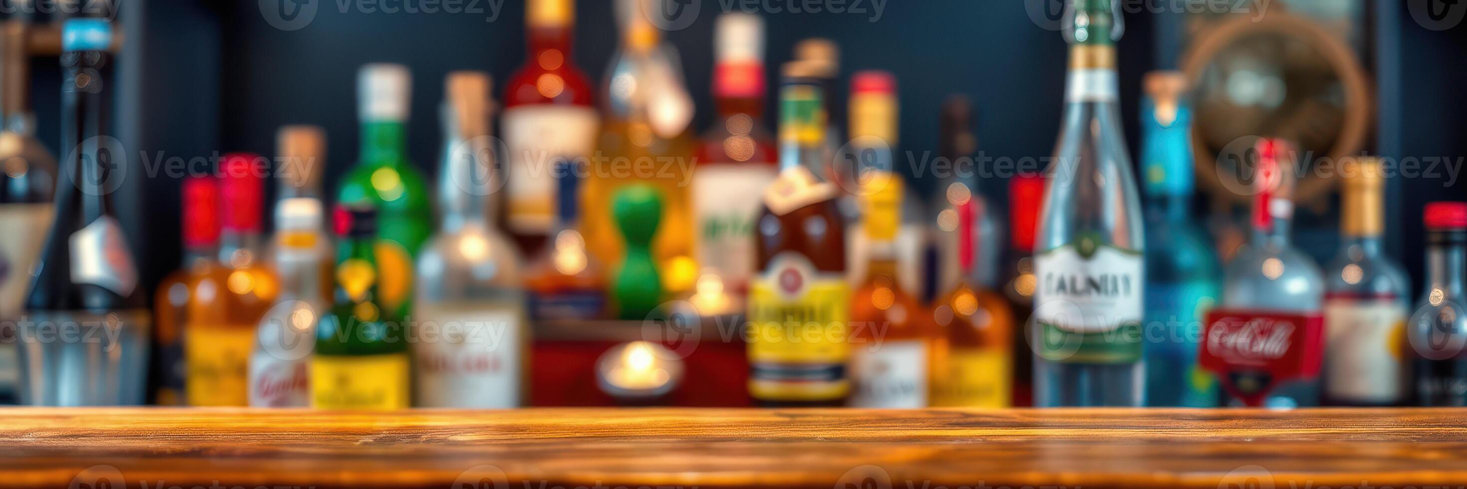 Vibrant bar atmosphere showcasing an array of spirits and mixers in a cozy venue photo