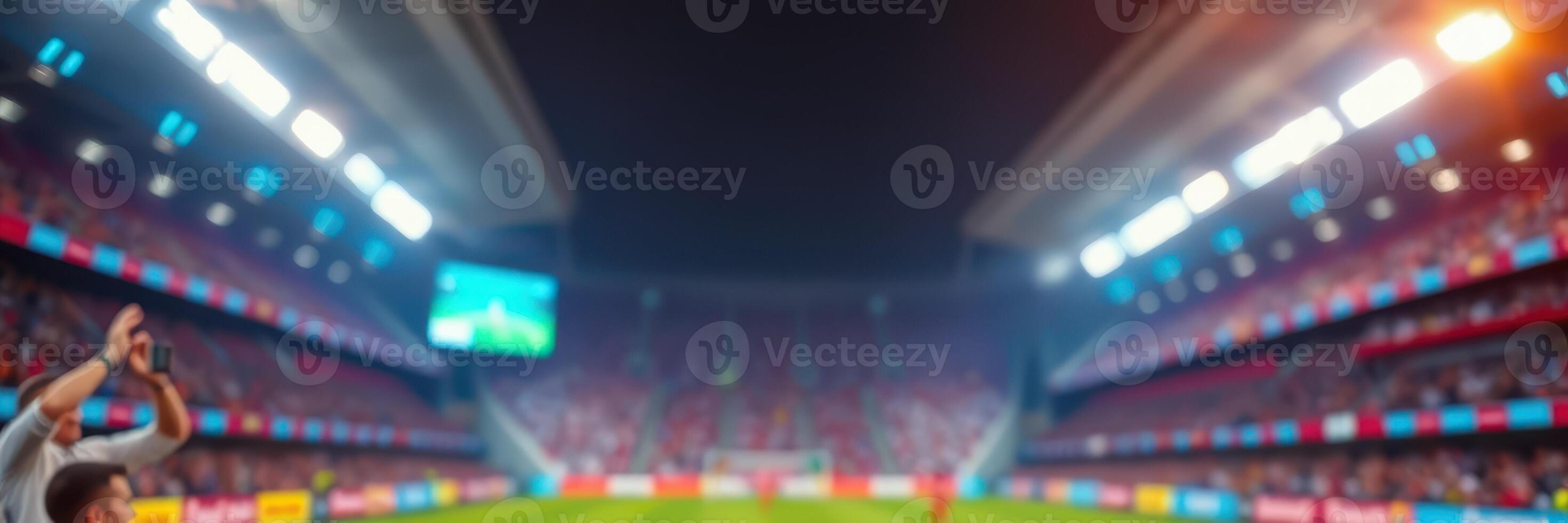 Excited fans celebrate as their team scores a late goal during a thrilling soccer match at a vibrant stadium photo