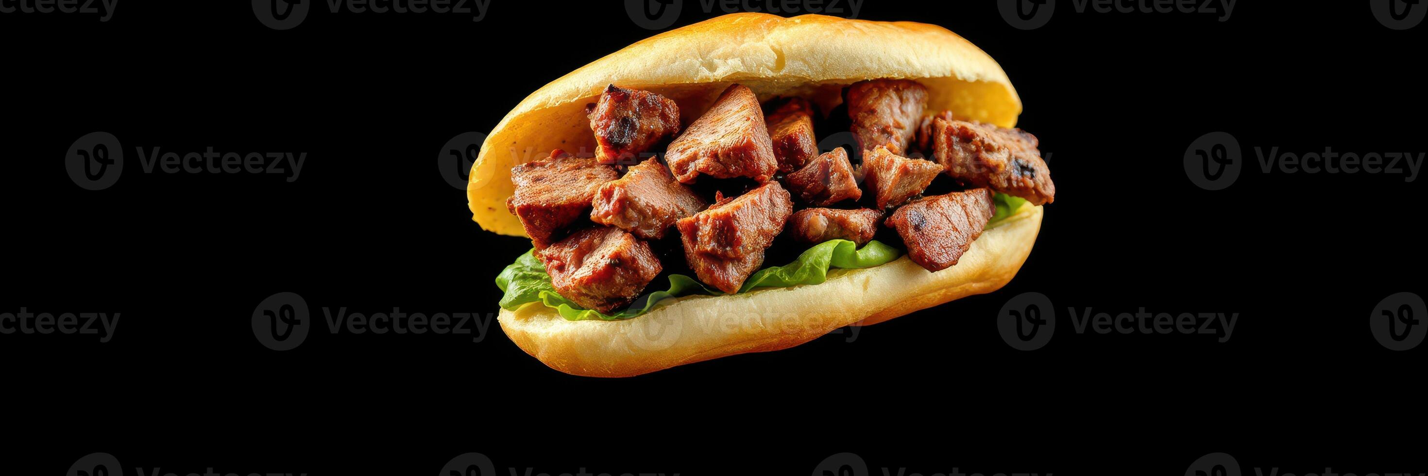 Delicious beef sandwich with fresh lettuce served in a soft bun ideal for a quick meal photo