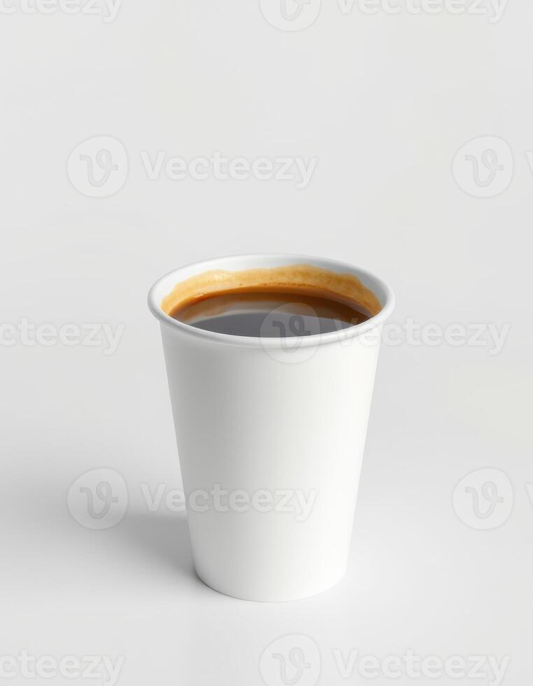 Hot coffee in a disposable cup on a plain background, evoking a sense of warmth and comfort in daily life photo