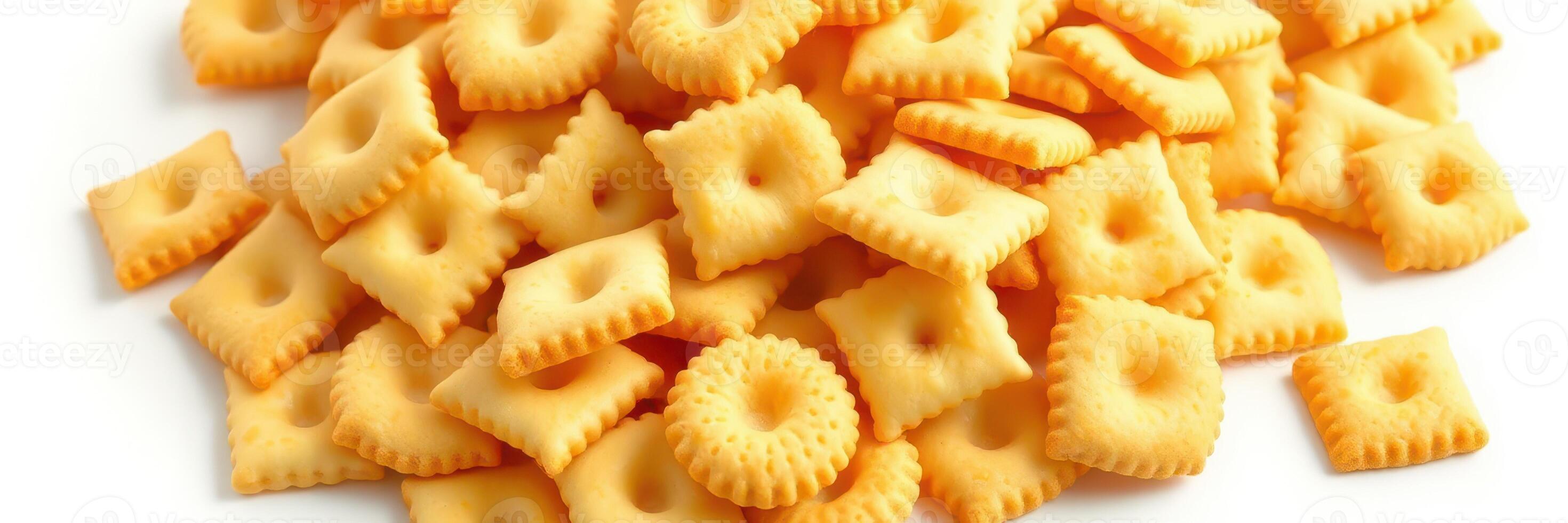 Crunchy cheese snacks scattered on a white surface for a delicious treat or party snack option full of flavor and fun photo