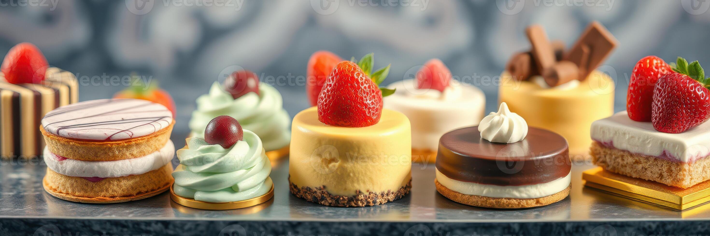 Delicious assorted desserts featuring fruits and cream served on an elegant table photo