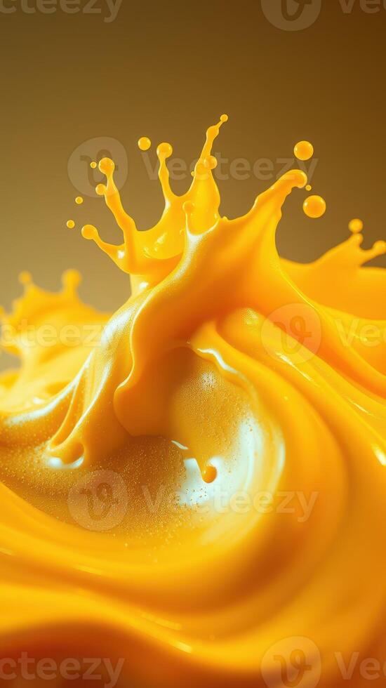 Bright yellow liquid splash with dynamic motion captures attention in artistic display photo