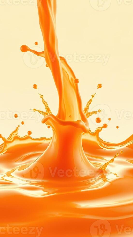 Vivid orange liquid creates a dynamic splash against a soft background photo