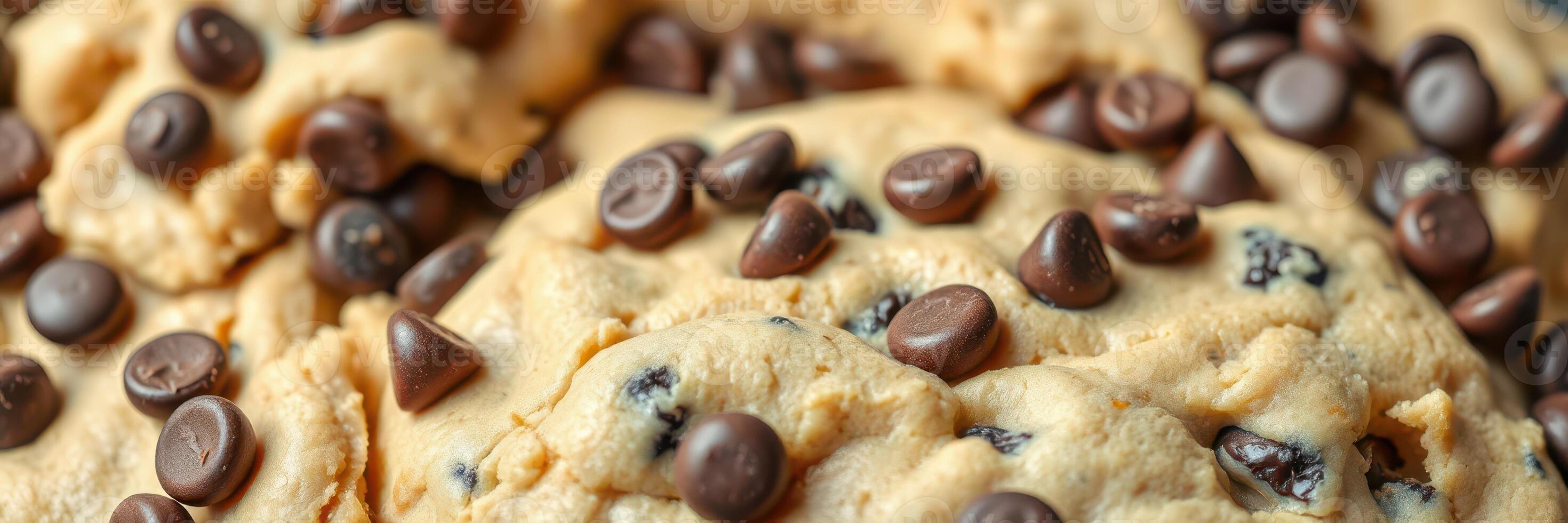 Freshly baked chocolate chip cookies arranged on a plate, showcasing a tempting dessert ready to be enjoyed photo