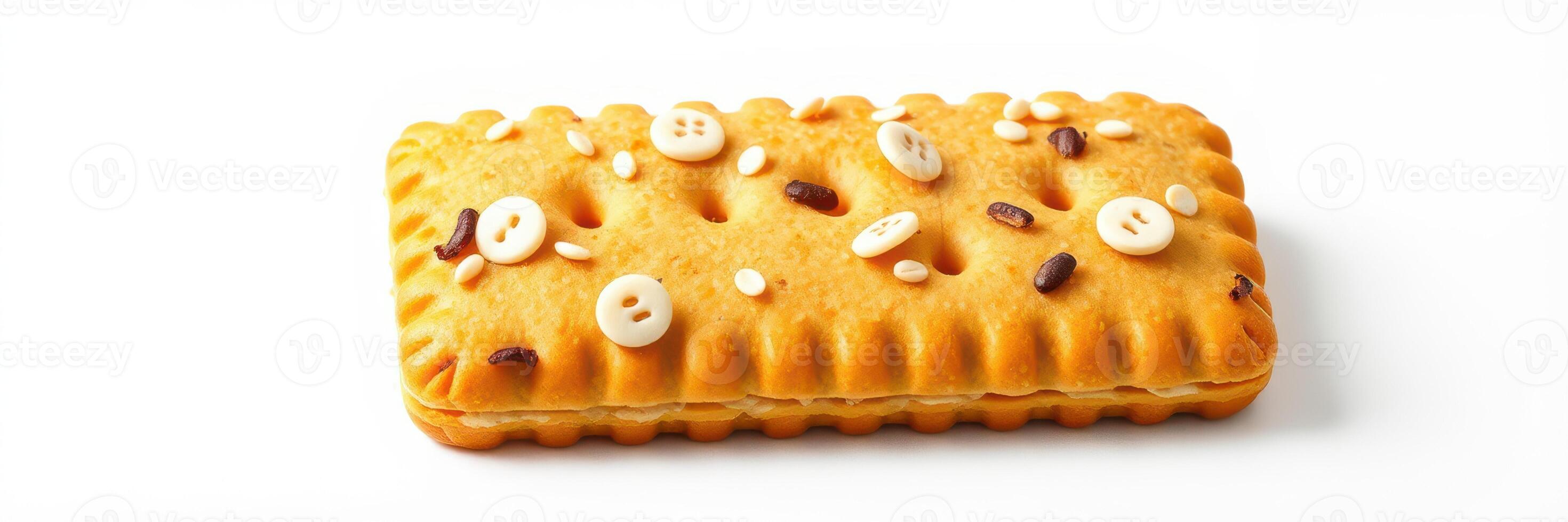 Delicious cookie topped with nuts and seeds showcases appetizing treat during afternoon snack time photo
