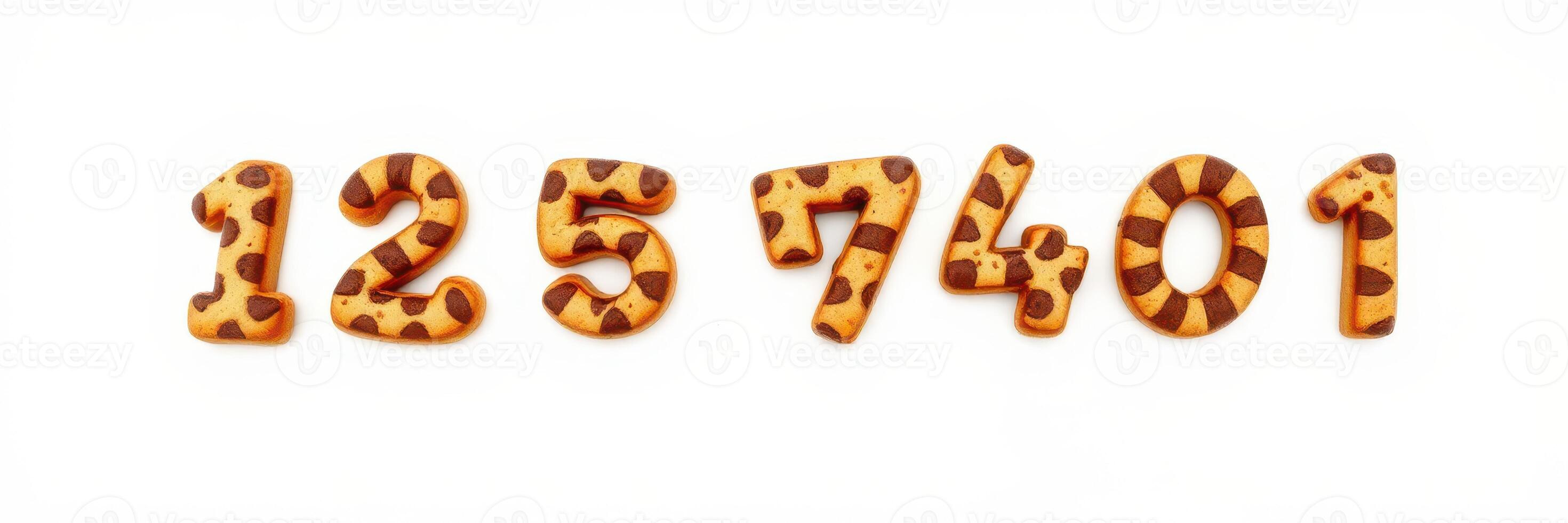 Colorful animal print number cookies arranged on a white surface ideal for a fun birthday celebration or creative dessert table setup photo
