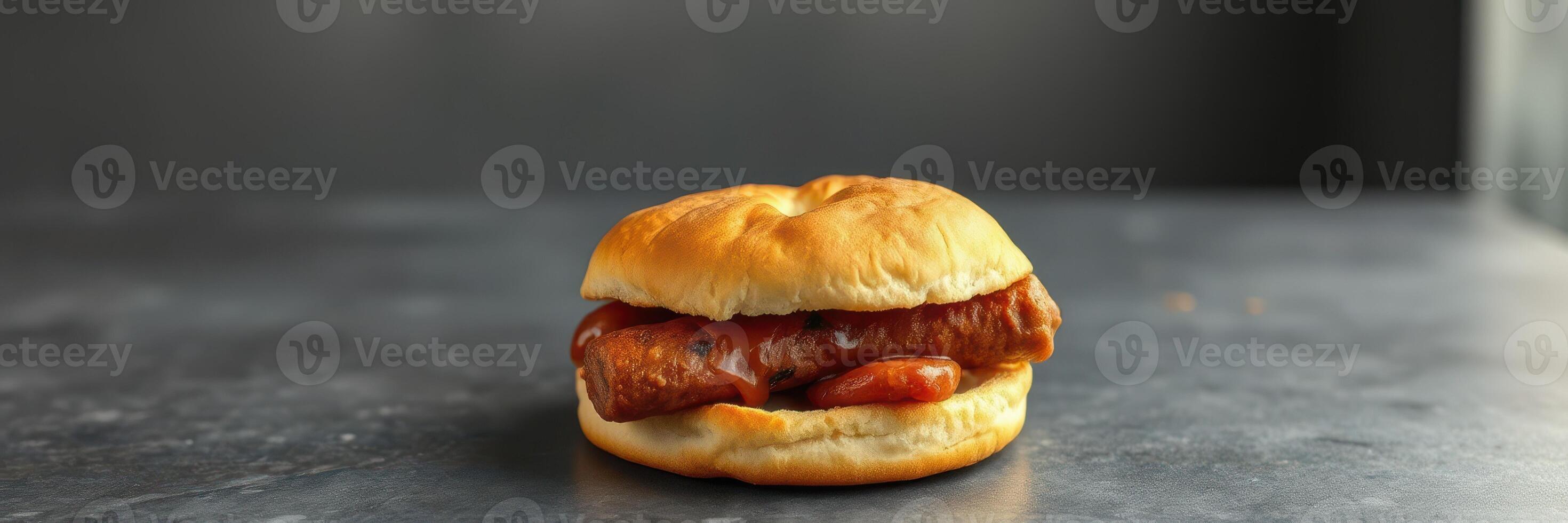 Delicious crispy chicken sandwich served on a soft bun with a juicy filling at a casual dining spot photo