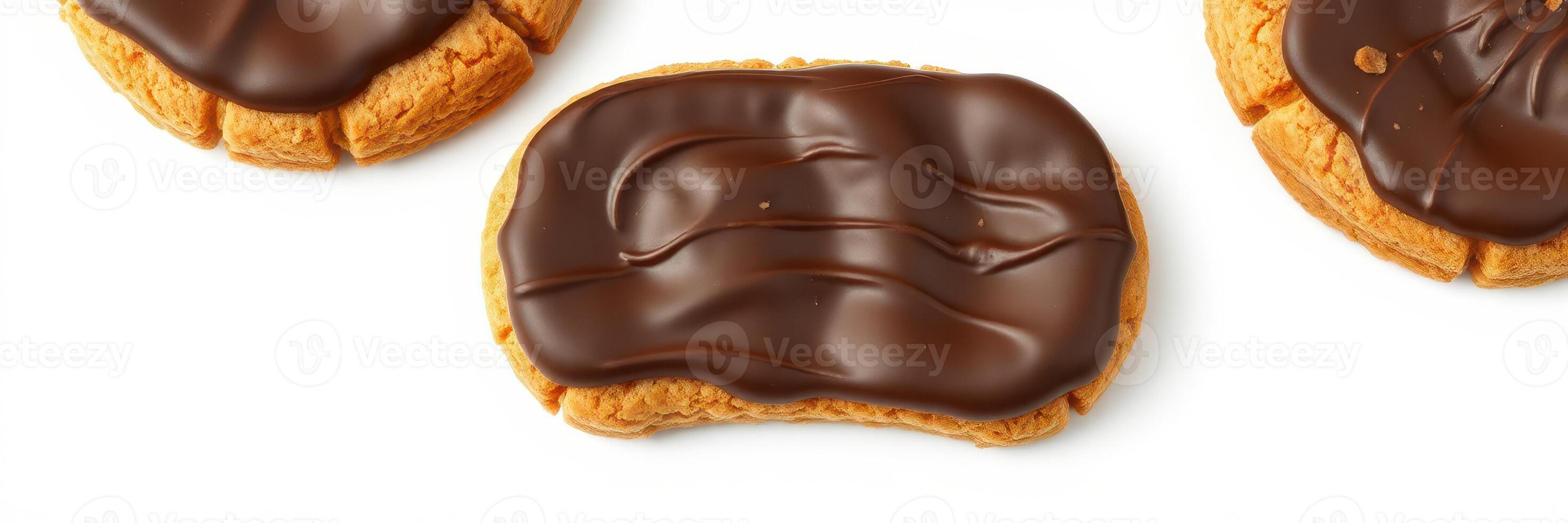 Delicious chocolate-covered biscuits on a clean white background showcasing a sweet treat for dessert lovers photo
