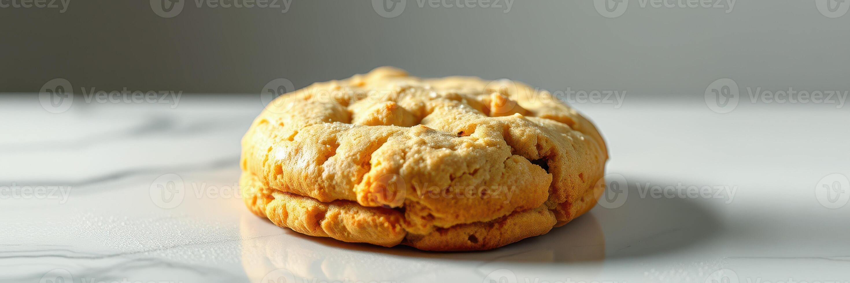 Soft and fluffy homemade cookie placed on a marble surface in natural light photo