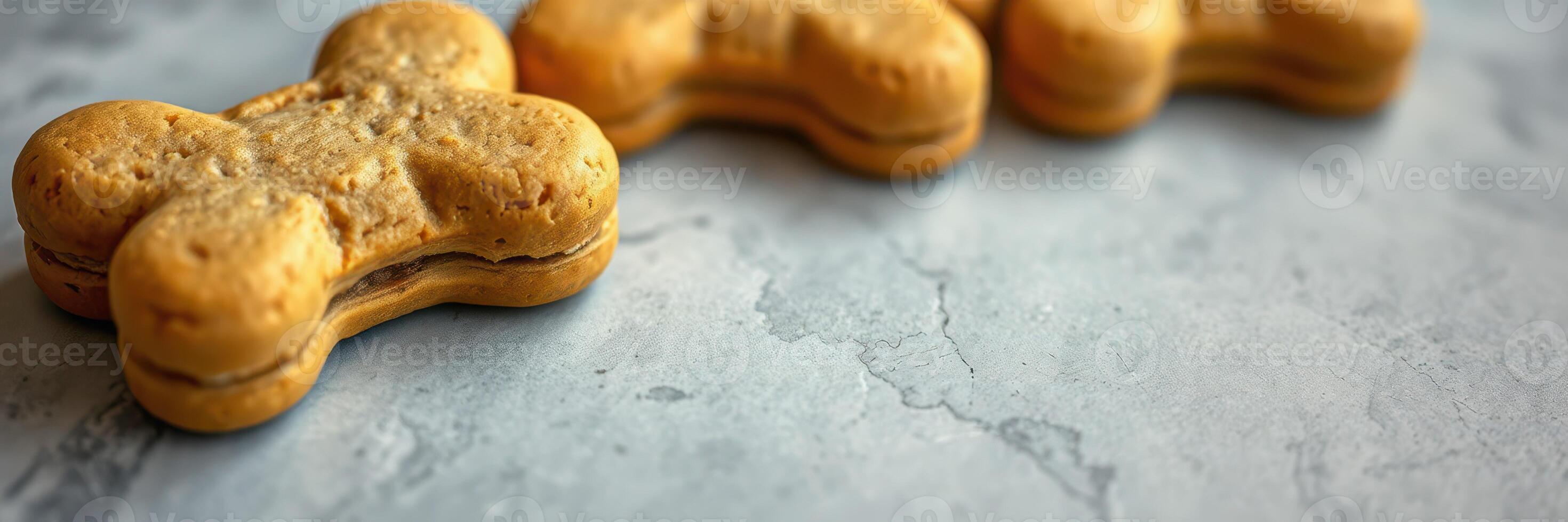 Dog treats are arranged on a gray surface with a textured finish in a cozy setting photo