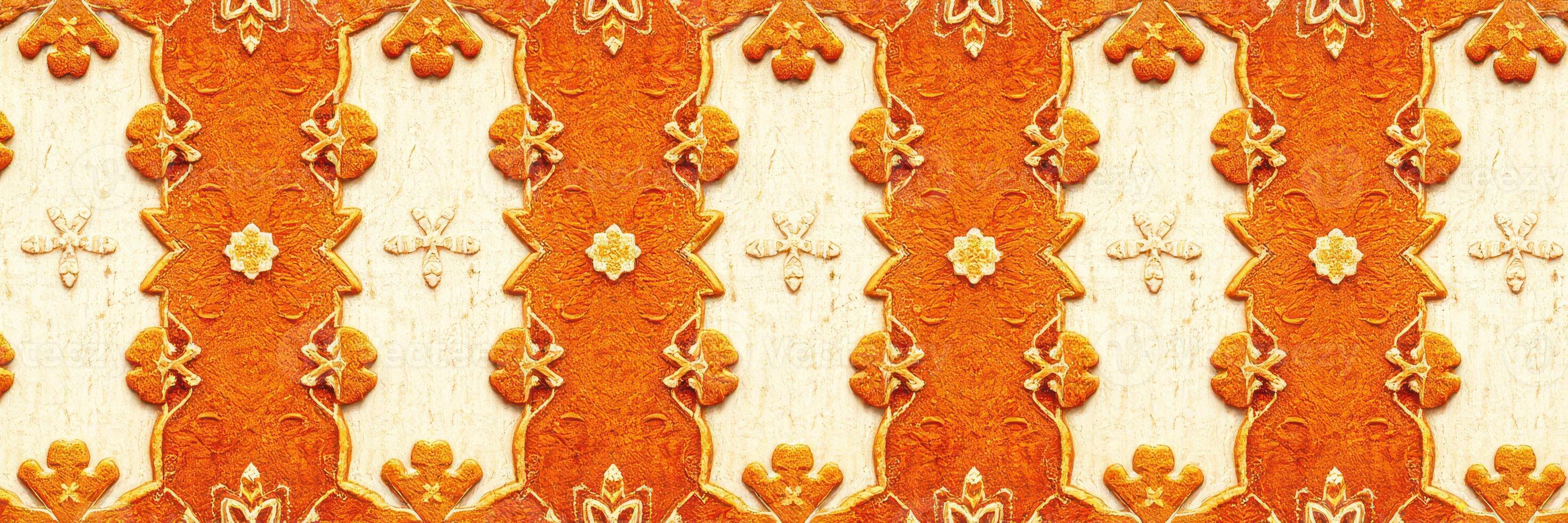 Decorative orange and cream patterned design featuring intricate floral motifs suitable for art and design projects photo