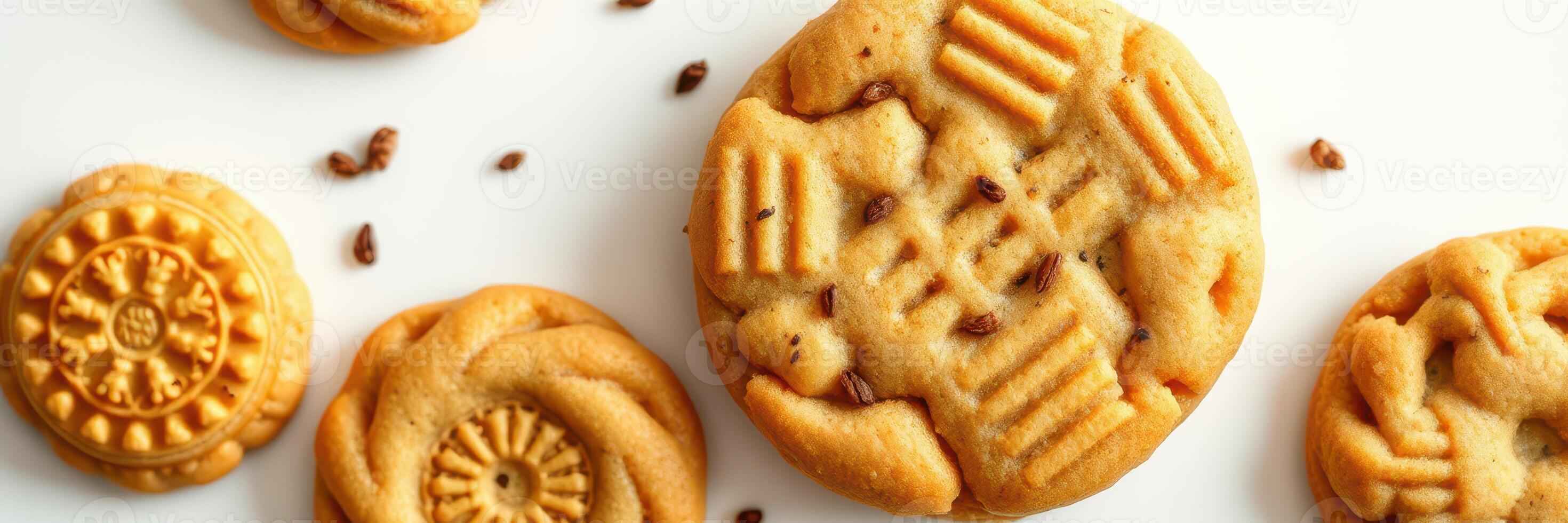 Delightful assortment of decorative cookies displayed on a white surface ready for celebration or enjoyment photo