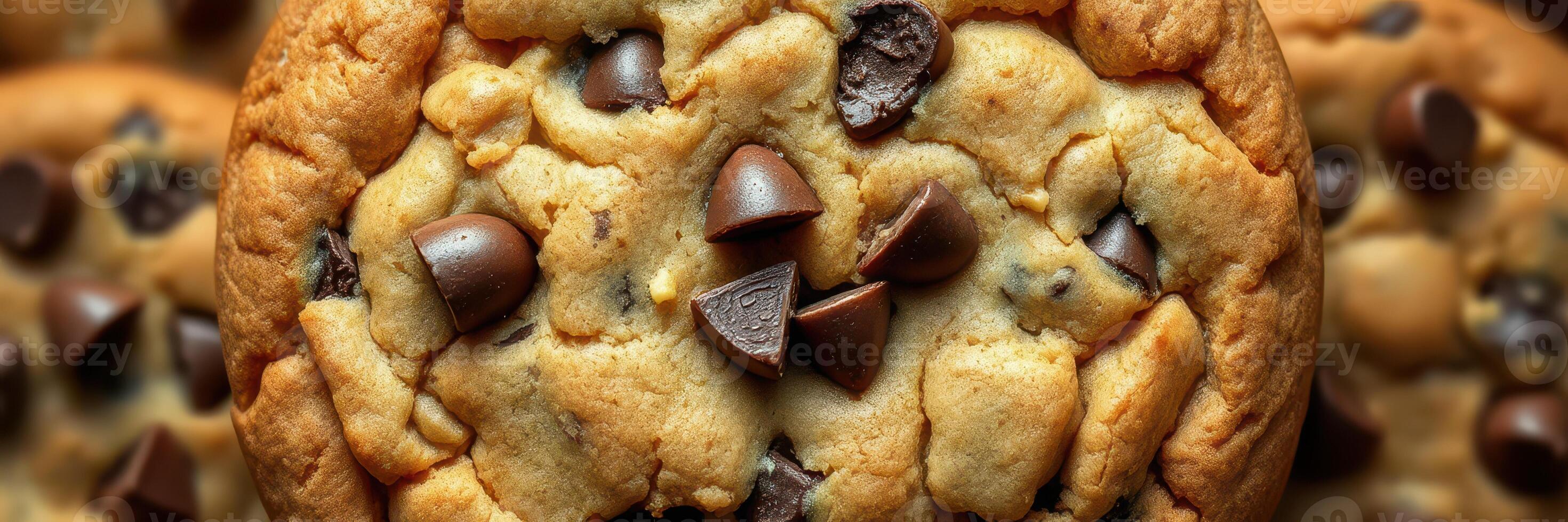 Chocolate chip cookies cooling on a tray in a cozy kitchen during afternoon baking session photo