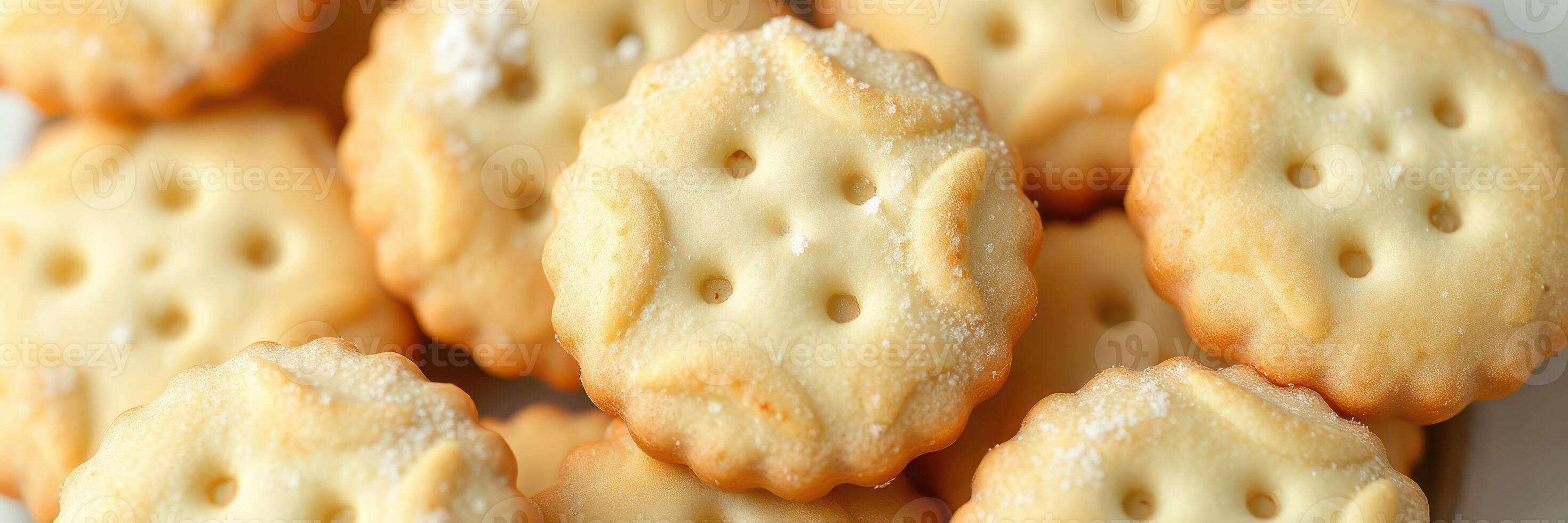 Deliciously baked cream crackers arranged on a plate ready for serving at a gathering or snack time photo