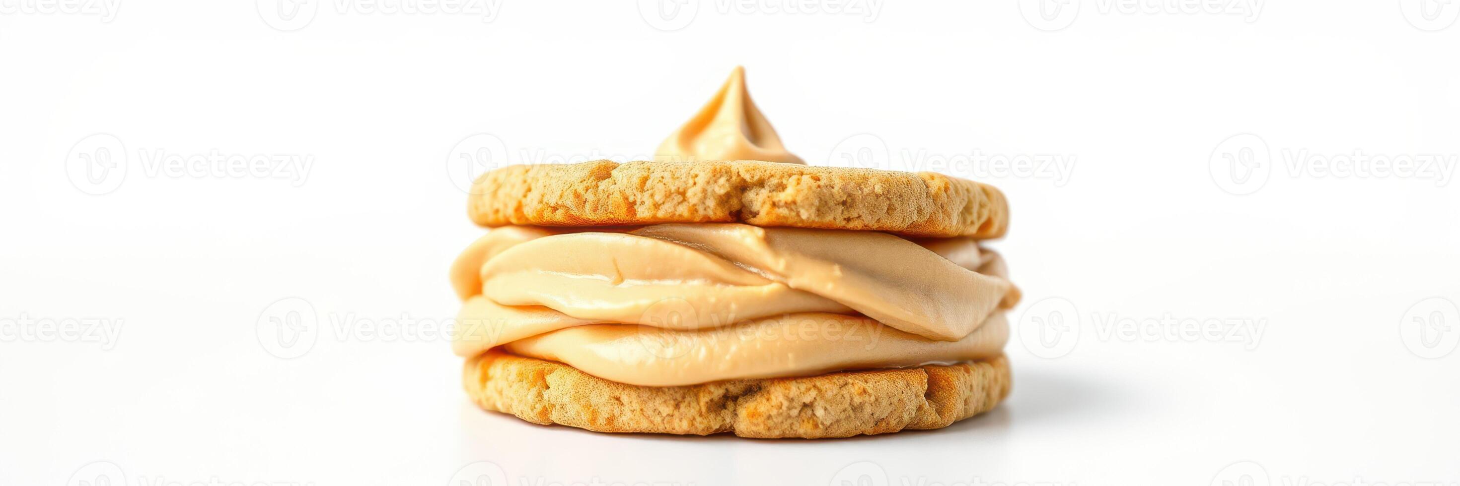 Delicious layered dessert featuring creamy peanut butter frosting between two crunchy cookies photo
