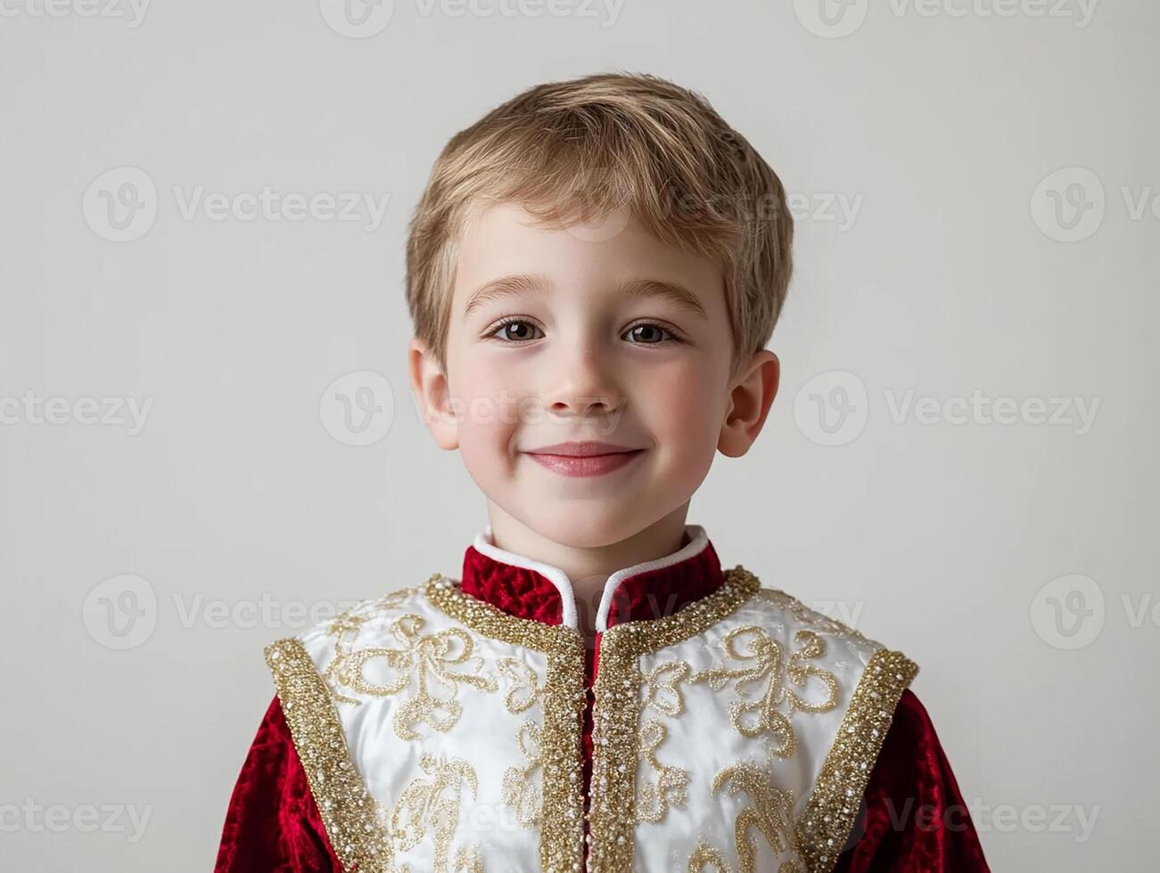 A boy in a red and white outfit photo