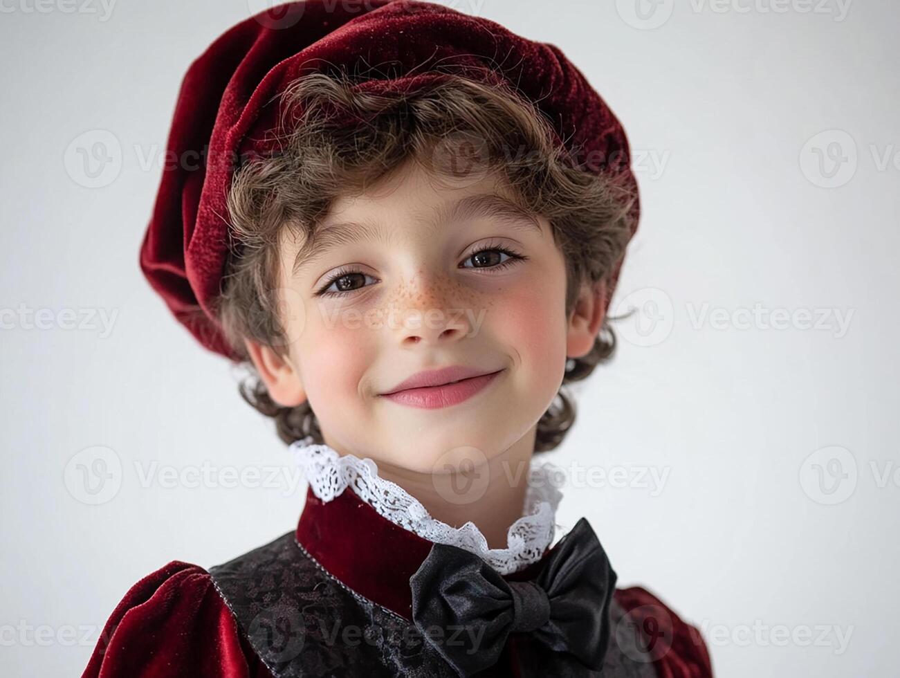 A young boy in a red velvet costume photo
