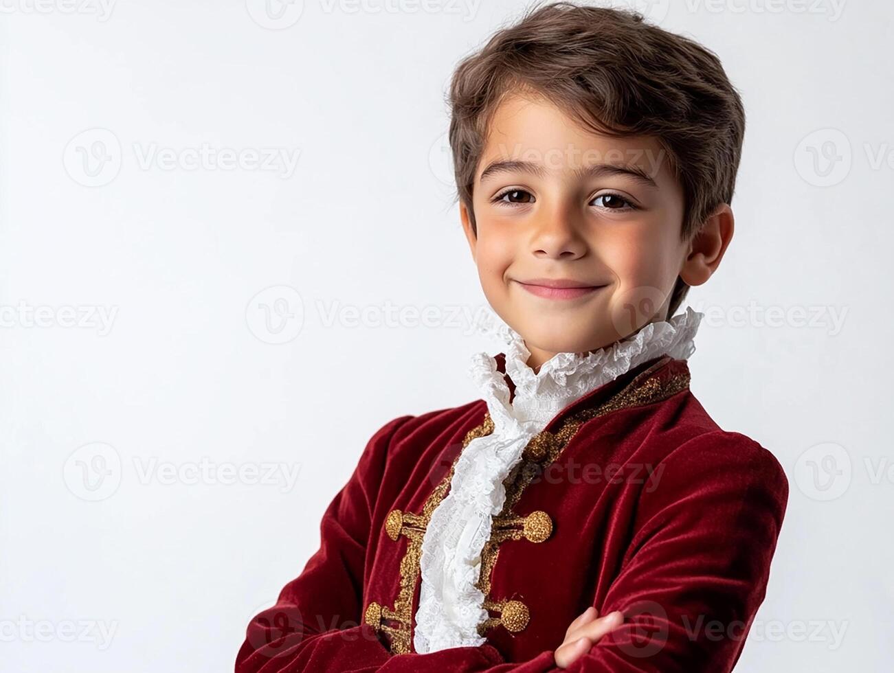 A young boy in a red velvet suit photo