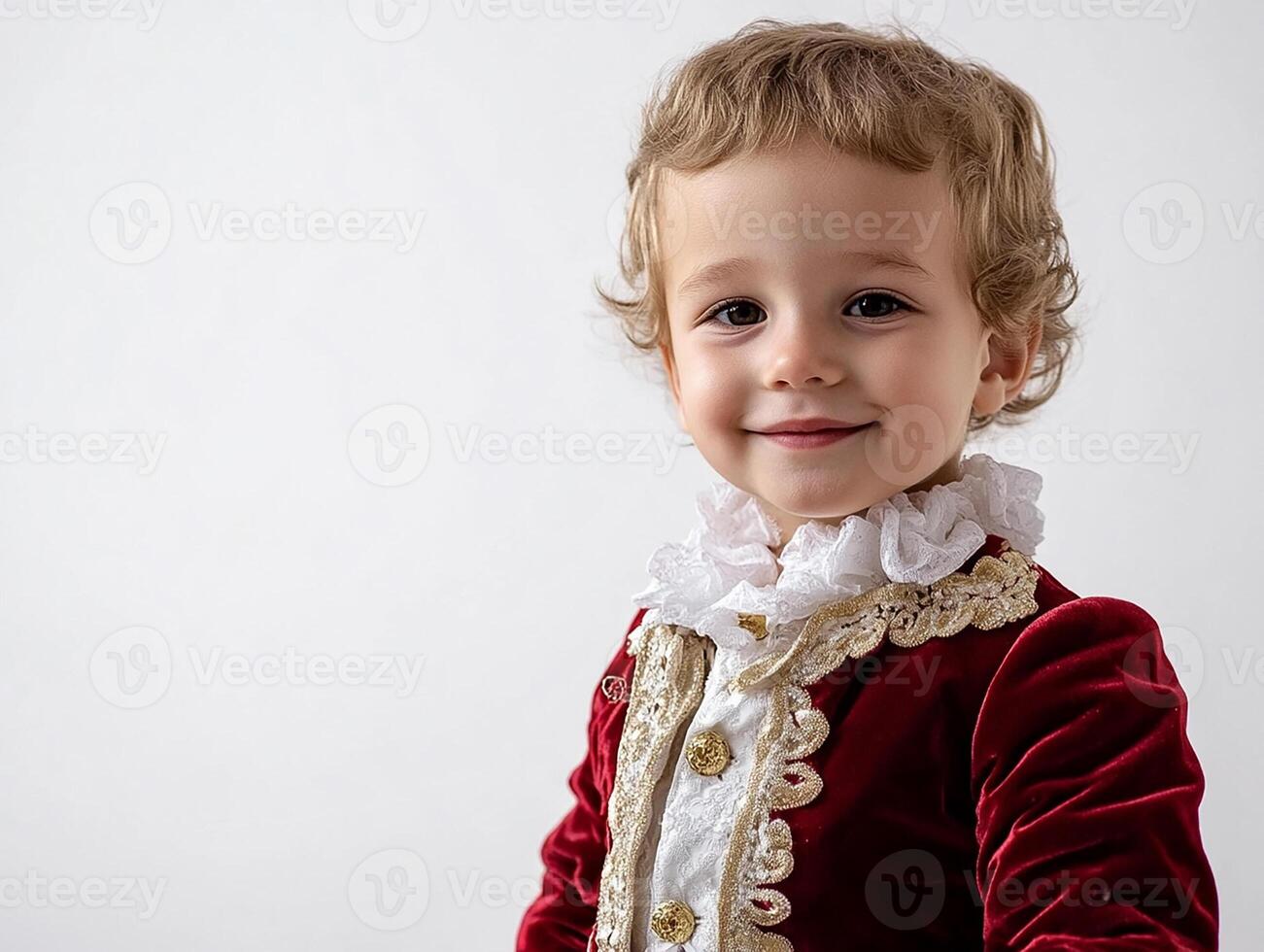 A little boy dressed in a red velvet suit photo