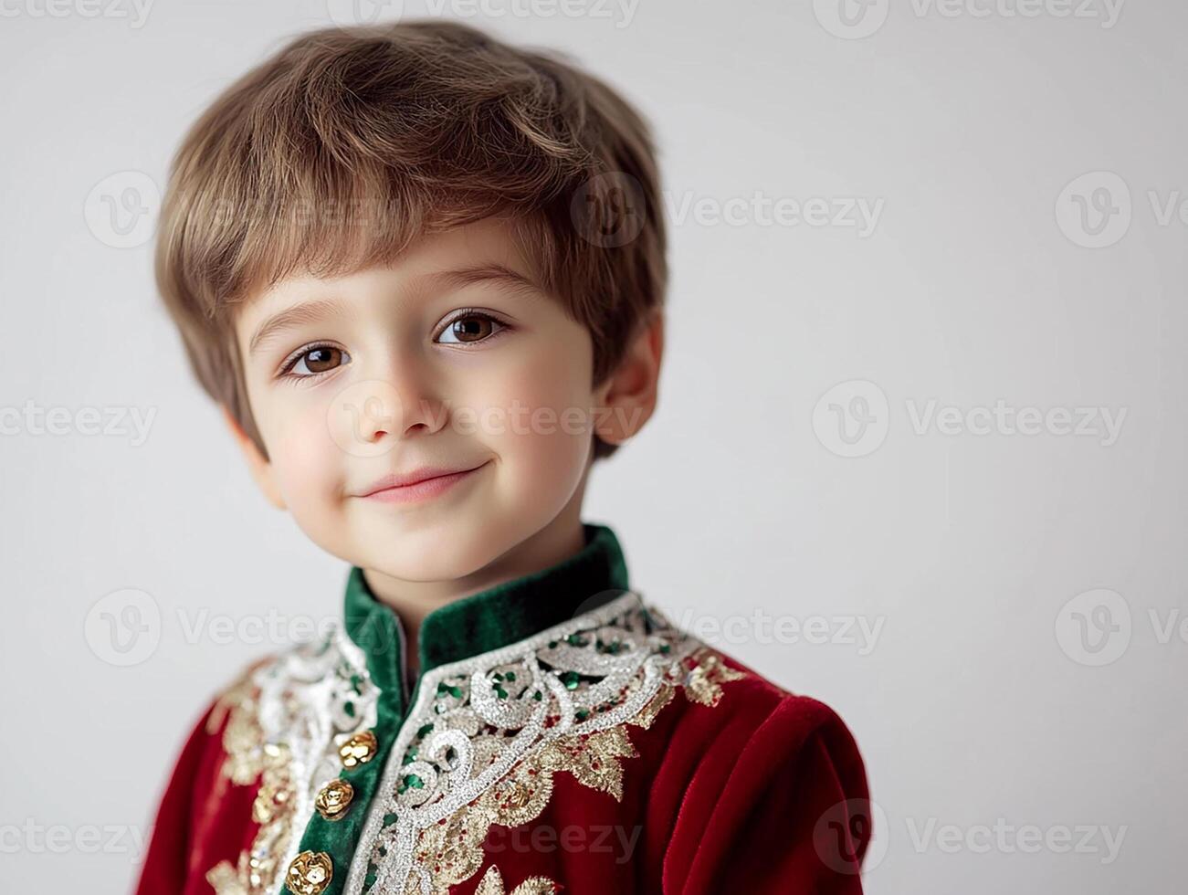 A young boy in a red velvet suit photo