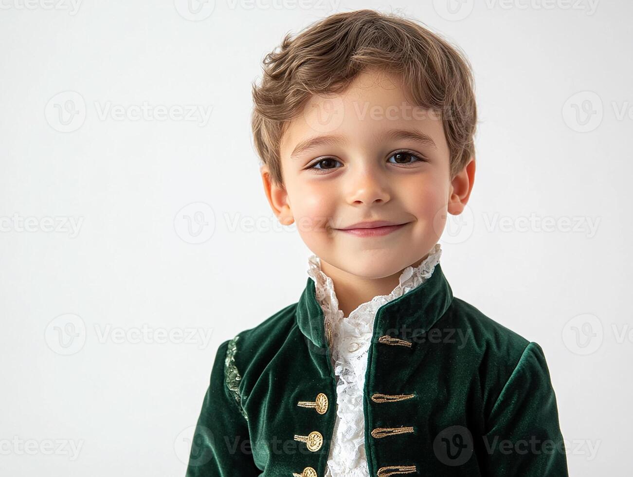 A young boy in a green velvet jacket photo