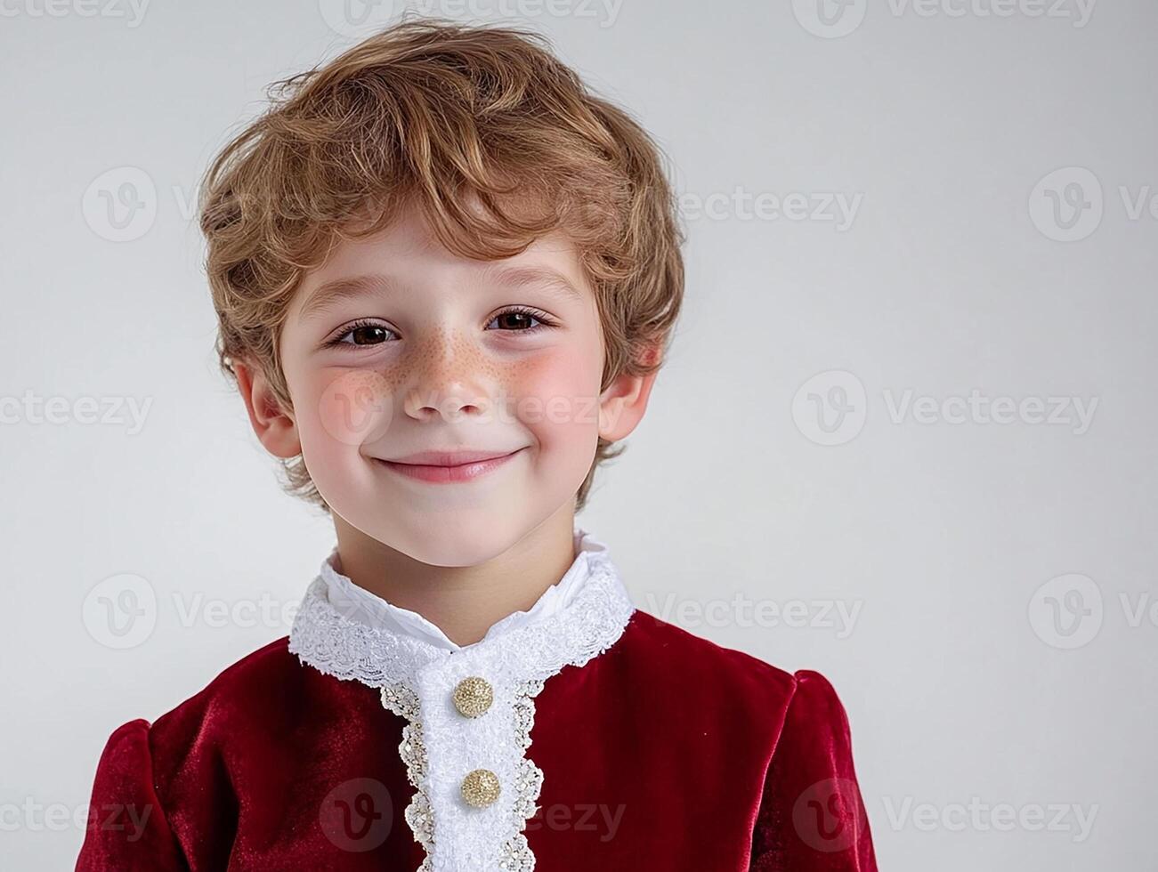 A young boy in a red velvet suit photo