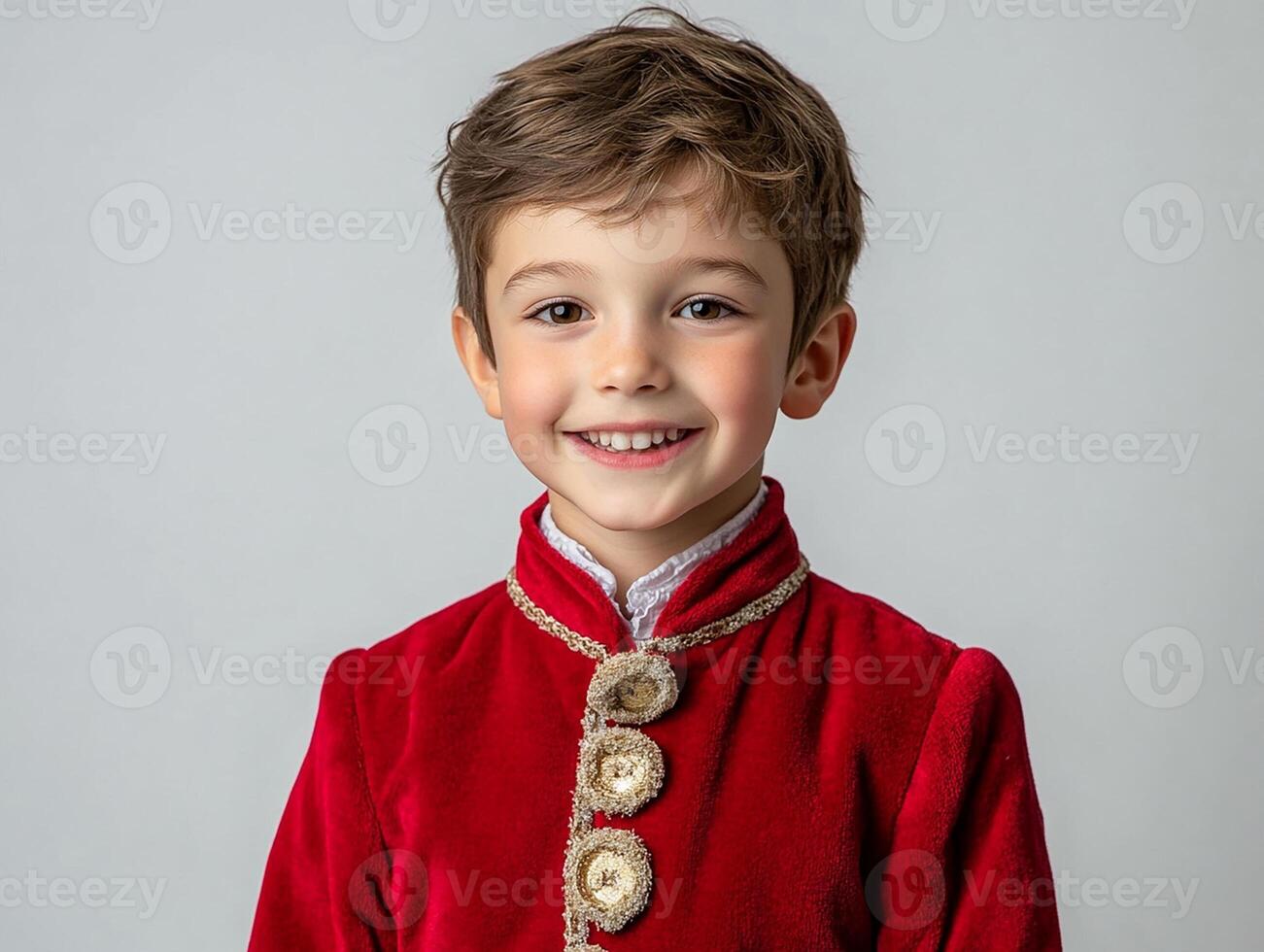 A young boy in a red velvet suit photo