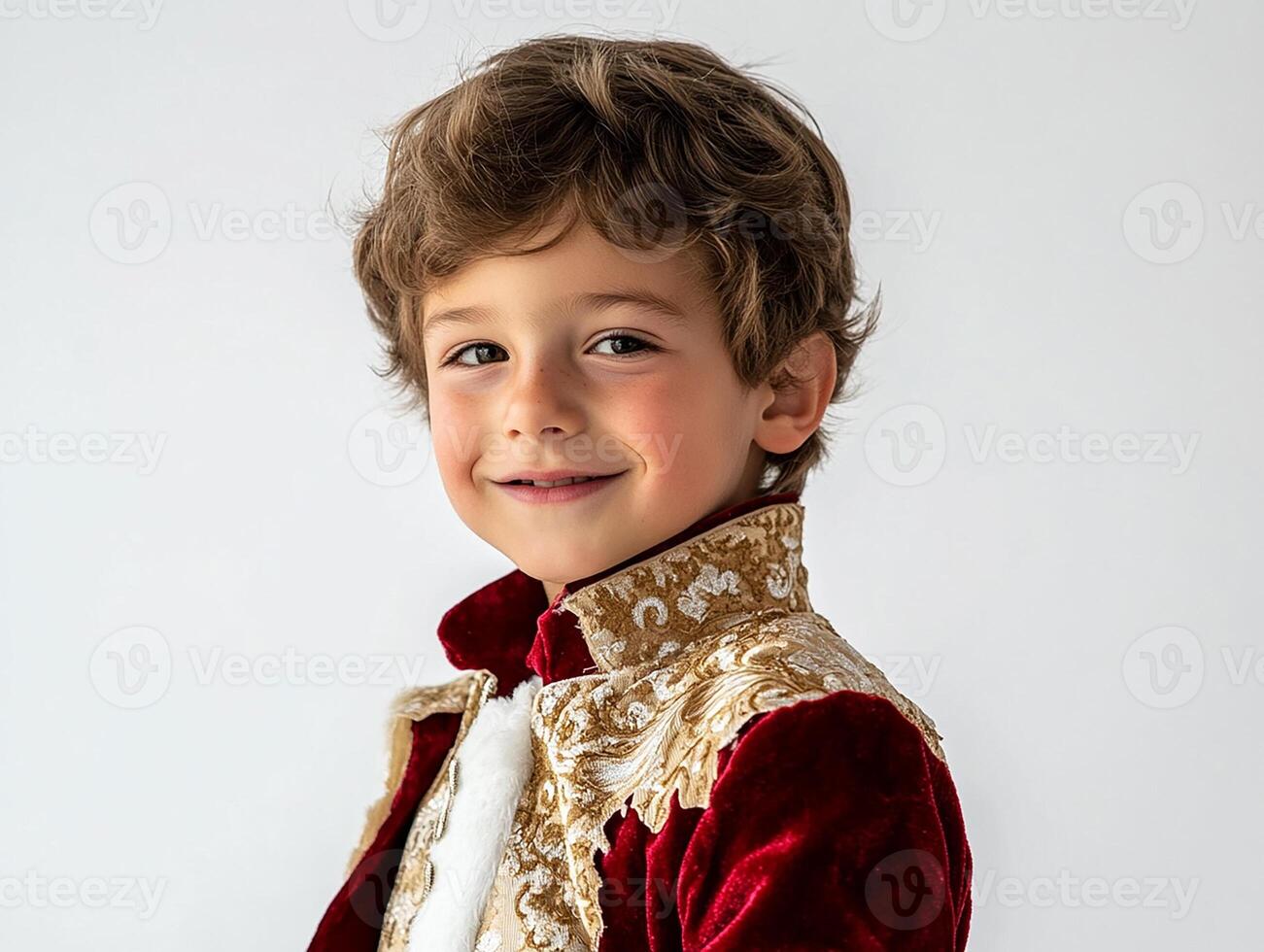A young boy in a red velvet costume photo