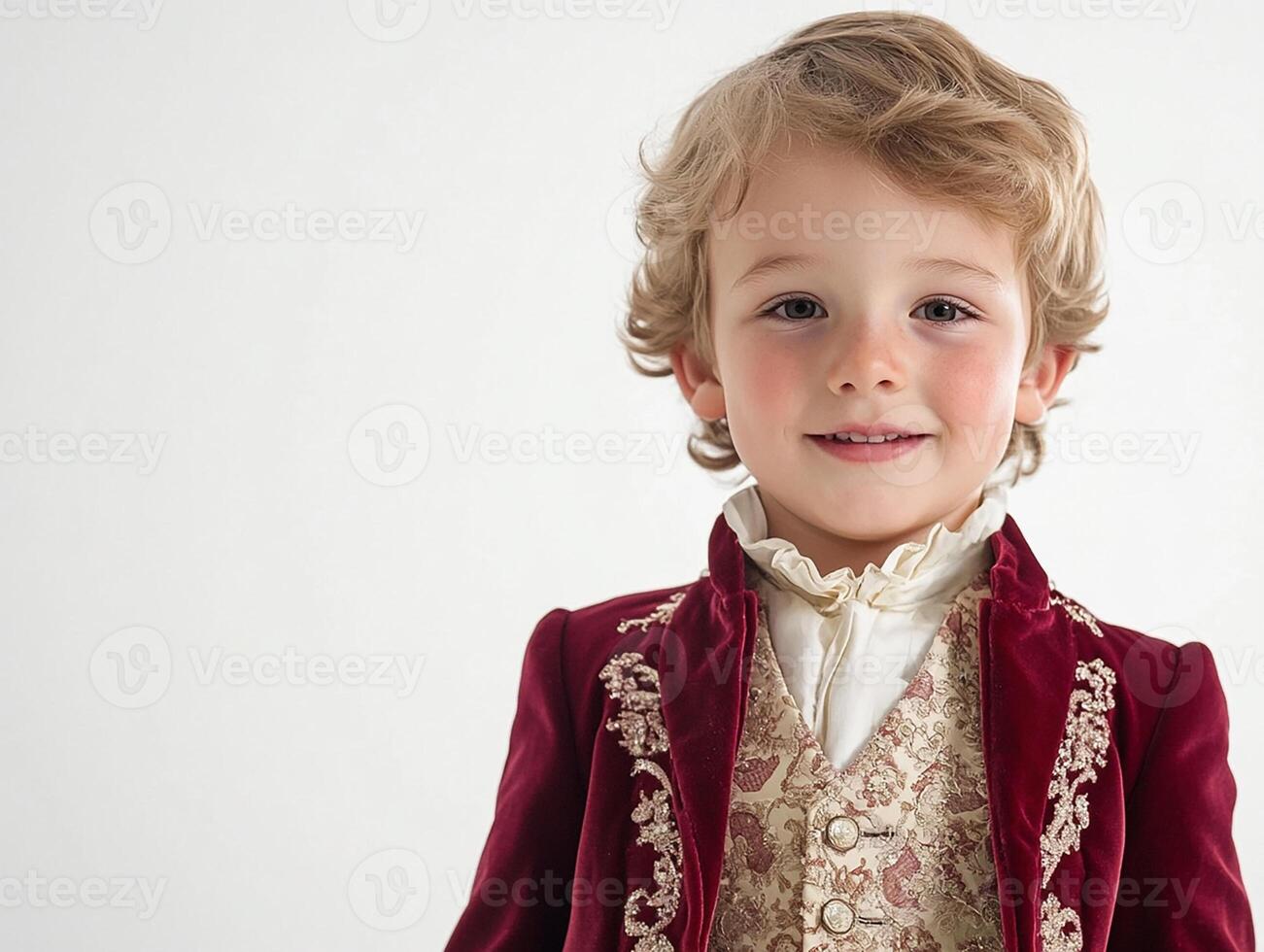 A young boy in a red velvet suit photo