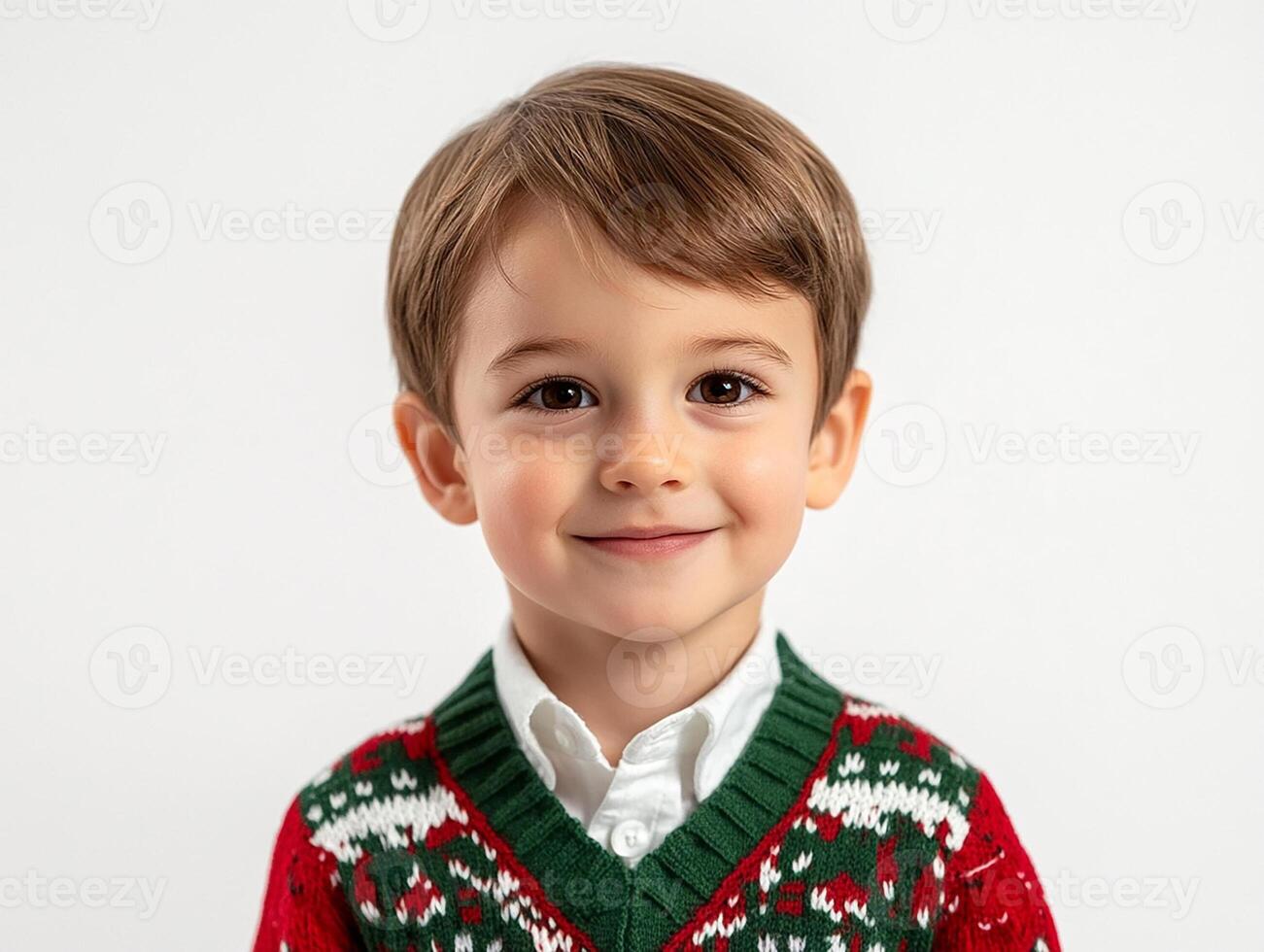 A young boy in a sweater and tie posing for a photo