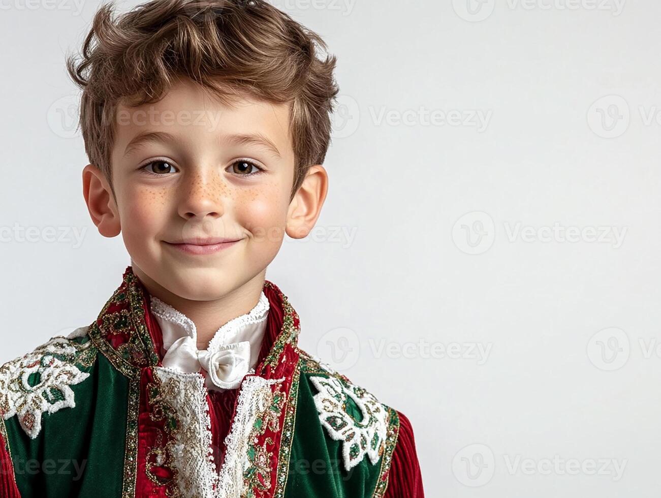 A boy in a traditional costume poses for a photo