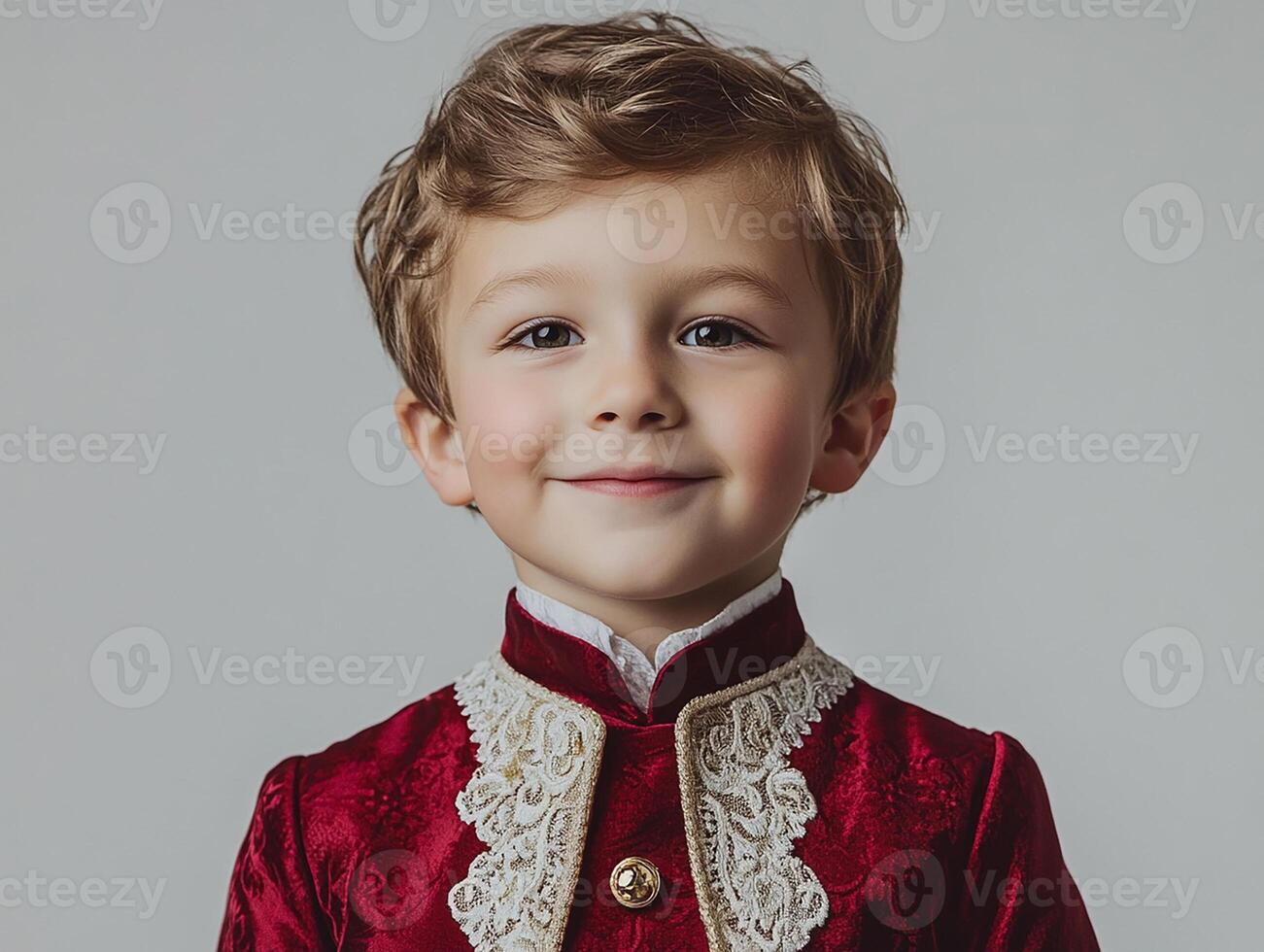 A little boy in a red and white outfit photo