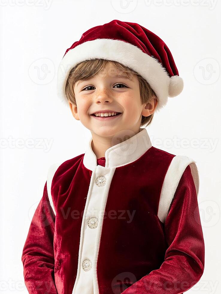 A young boy in a santa hat and vest photo